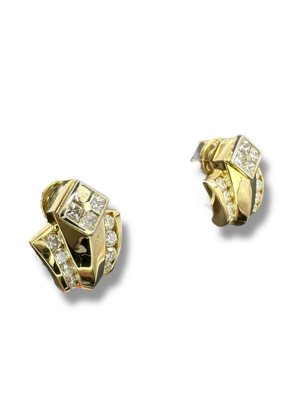 18k 1980s Art Deco Diamond Earrings