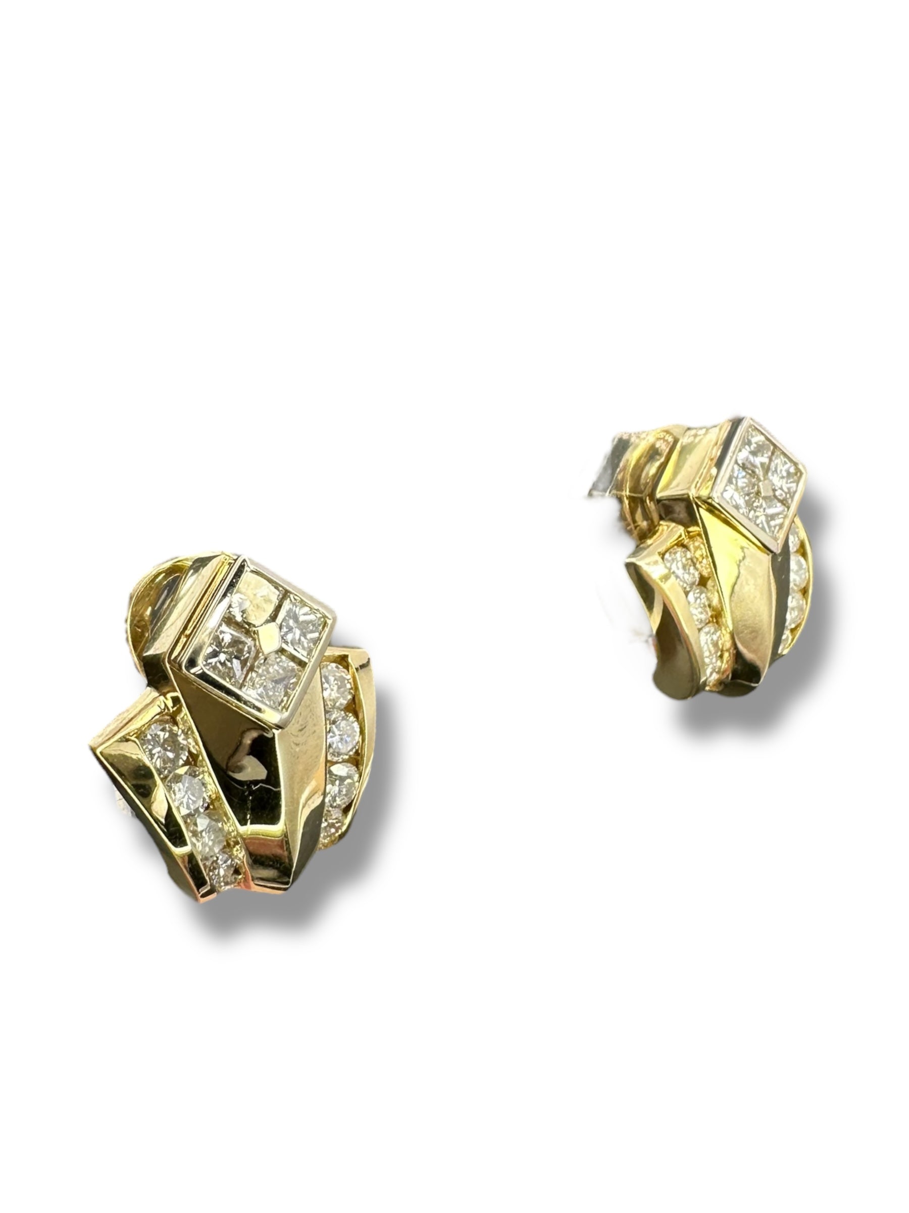 18k 1980s Art Deco Diamond Earrings