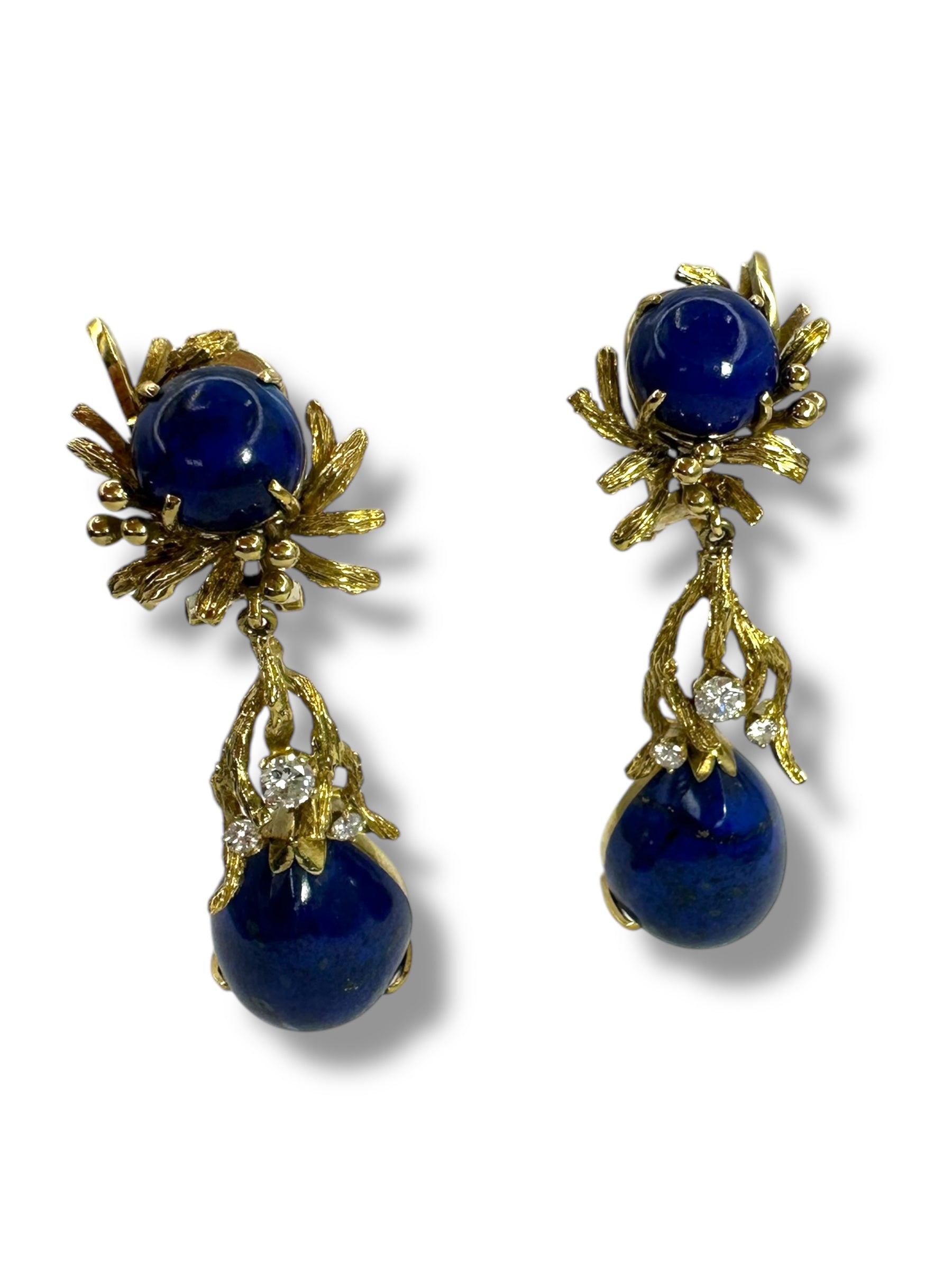 14k Lapis Diamond Drop Clip On Earrings