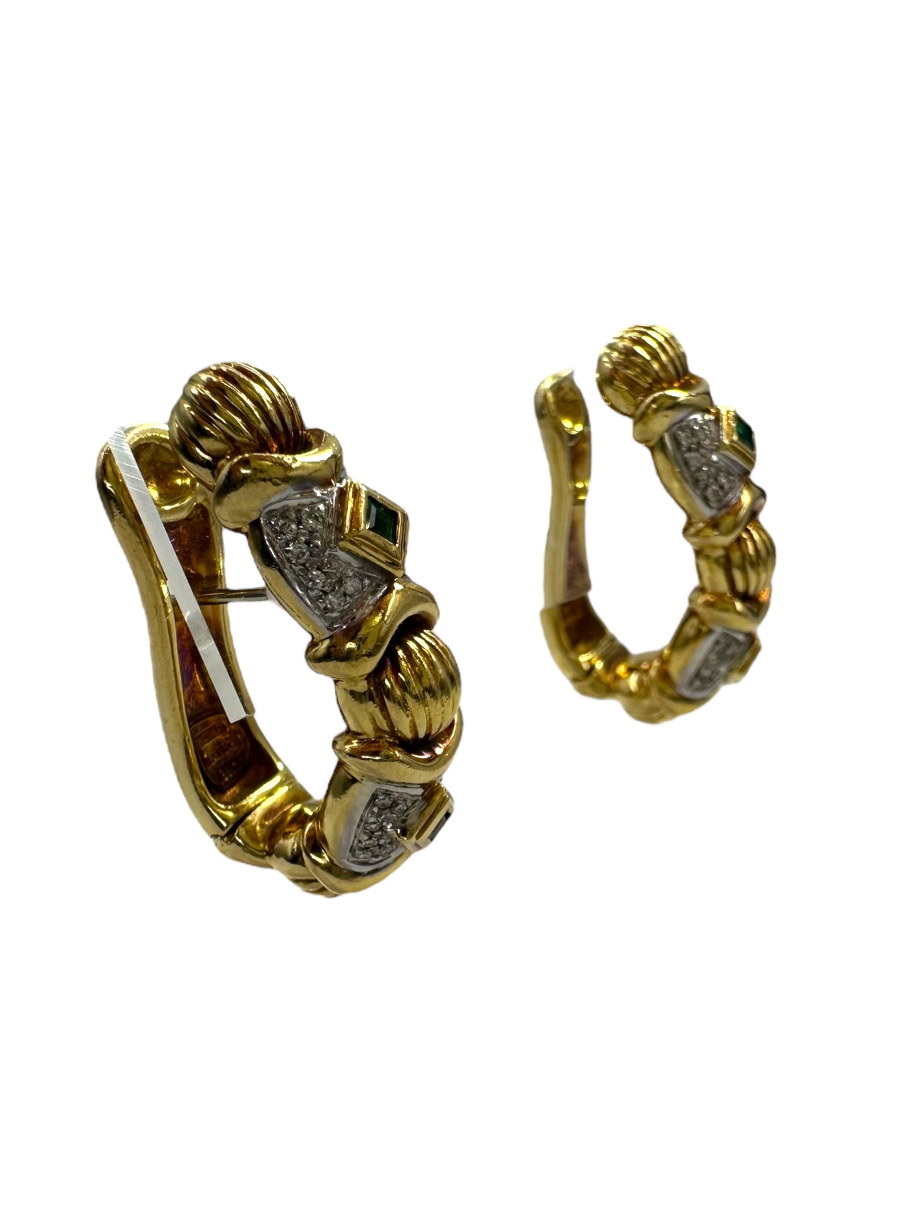 18k Emerald Diamond Hoop Earrings