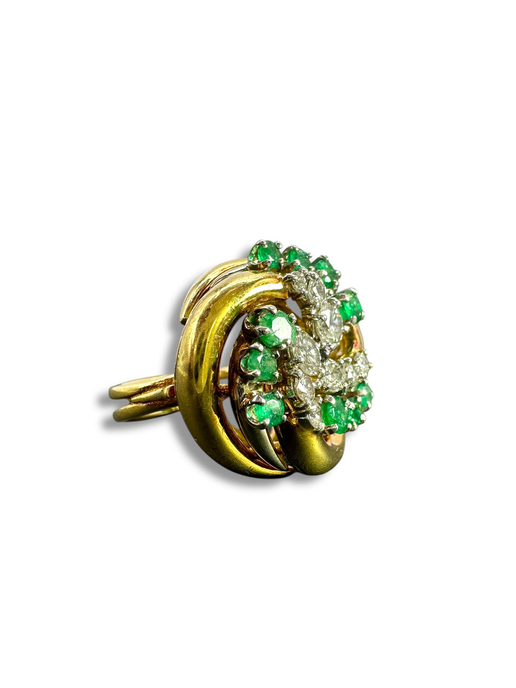 18k Emerald Diamond Swirl Ring