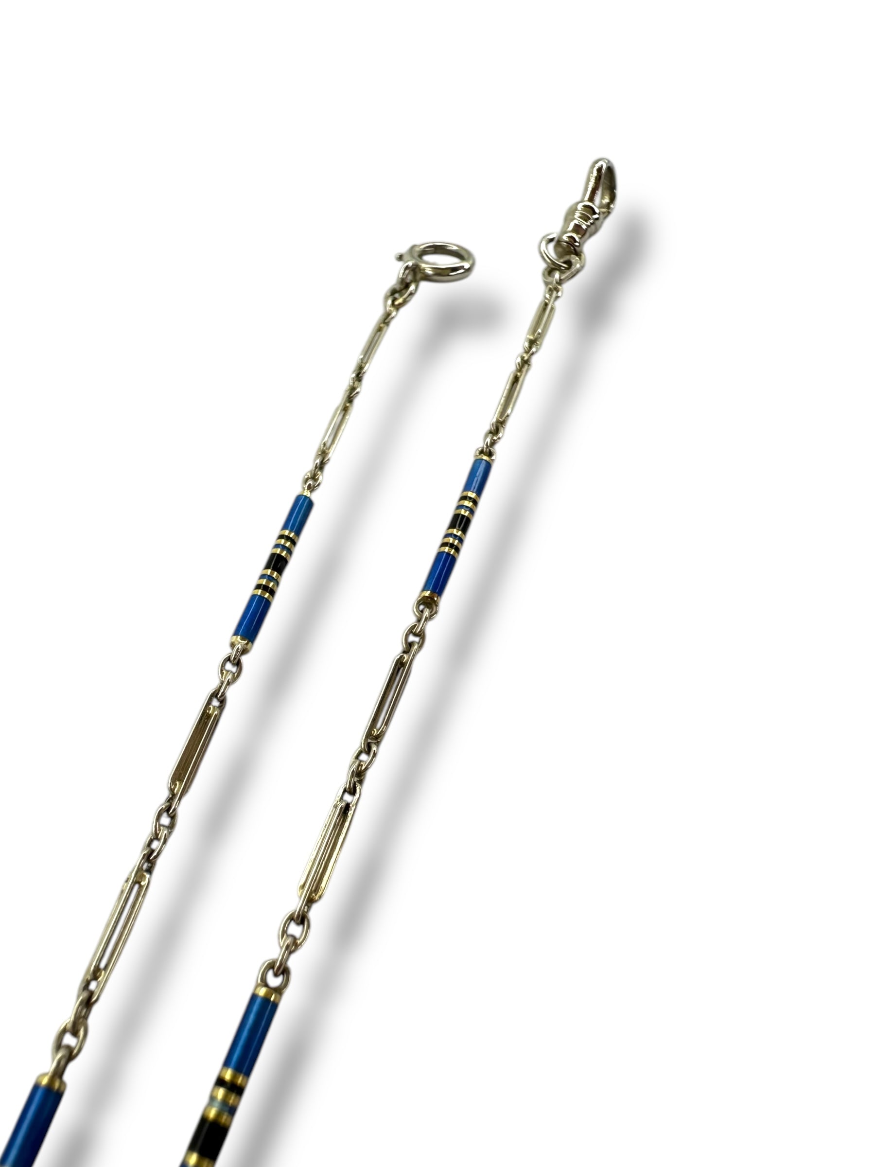 14k White Gold Blue Black Enamel Watch Chain