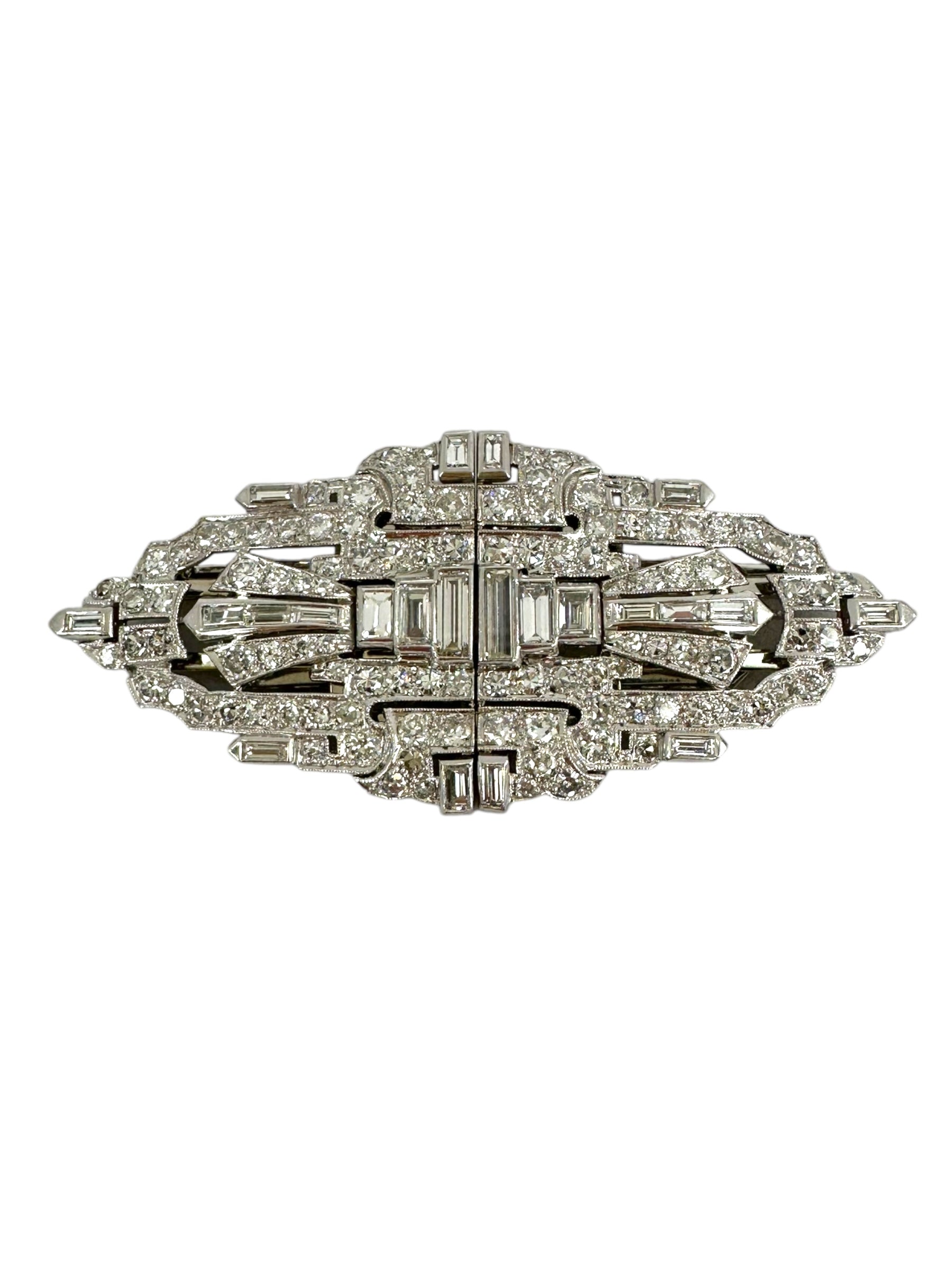 Platinum Double Clip Diamond Brooch
