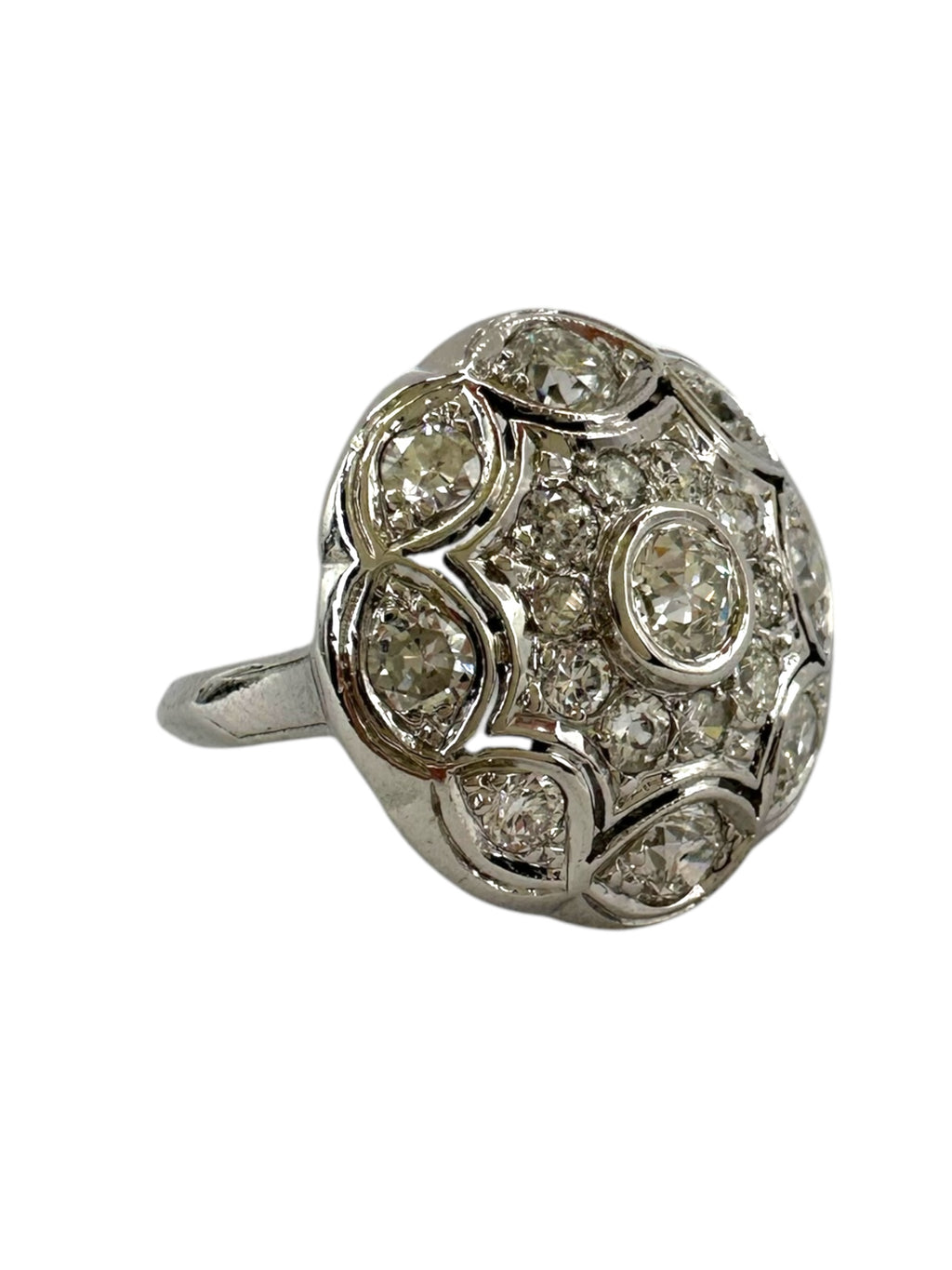 14k White Gold Diamond Round Cluster Ring