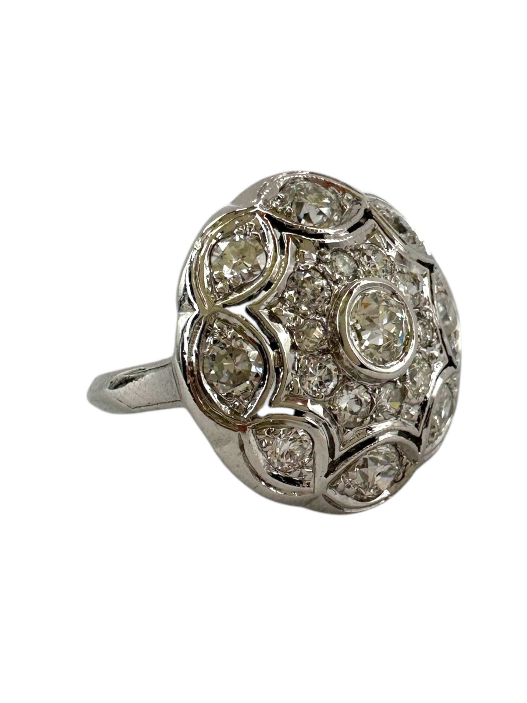 14k White Gold Diamond Round Cluster Ring