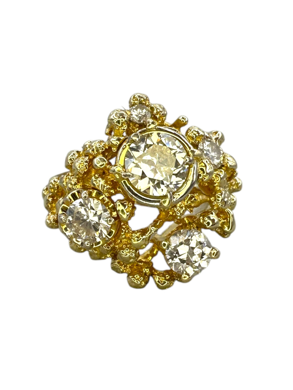 14k Chunky Diamond Brutalist Style Ring