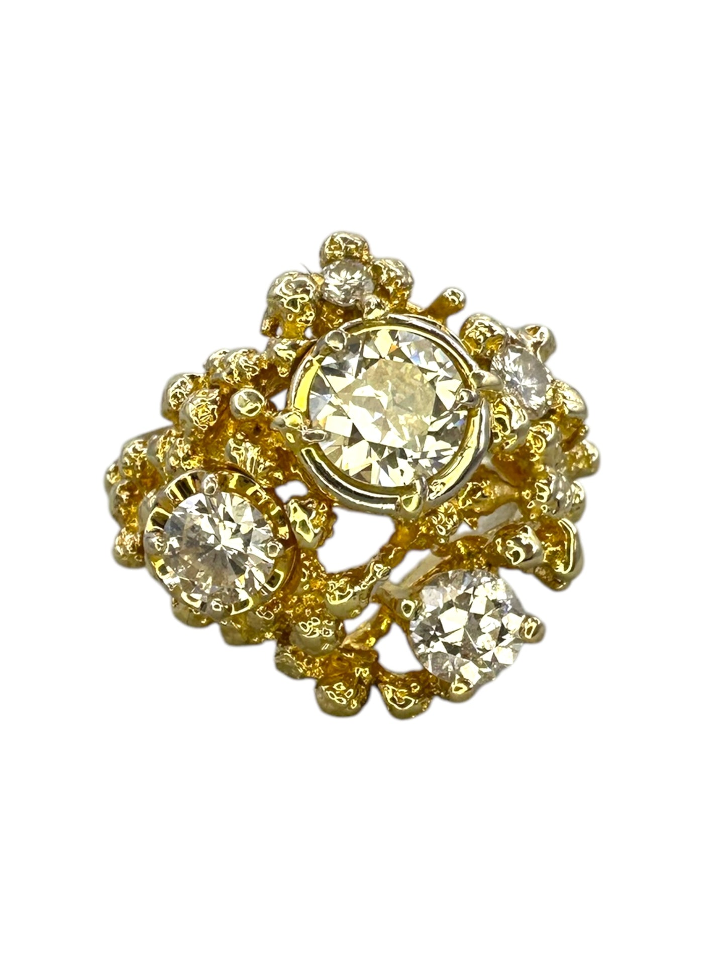 14k Chunky Diamond Brutalist Style Ring