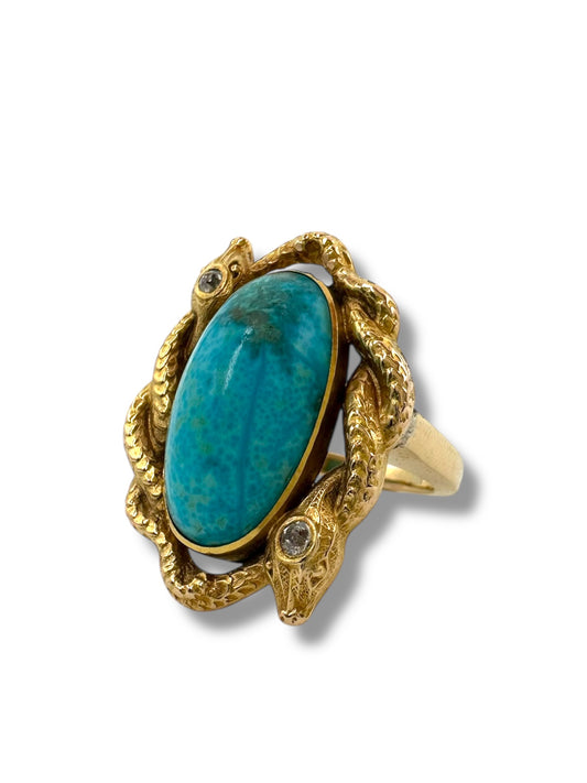 14k Turquoise Double Snake Ring