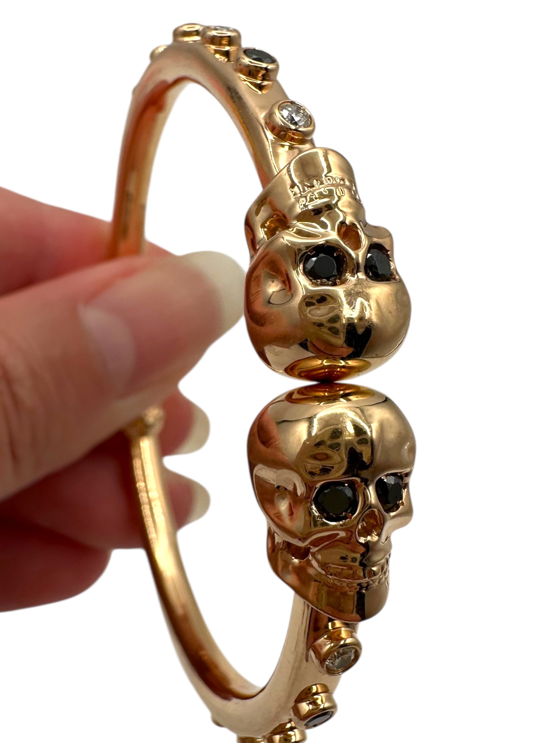 18k Rose Gold Diamond Skull Bangle Bracelet