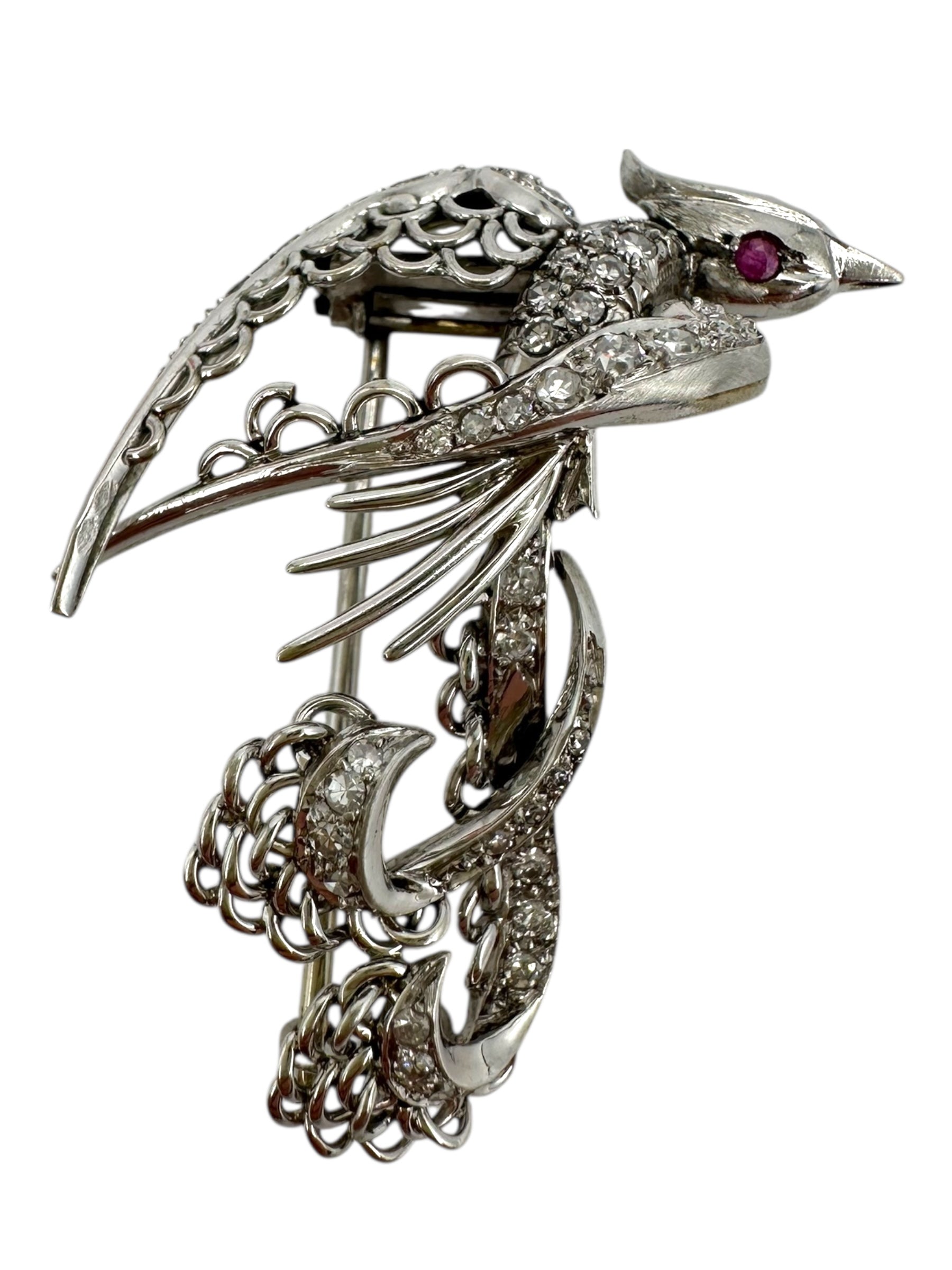 Platinum Diamond Phoenix Bird Brooch