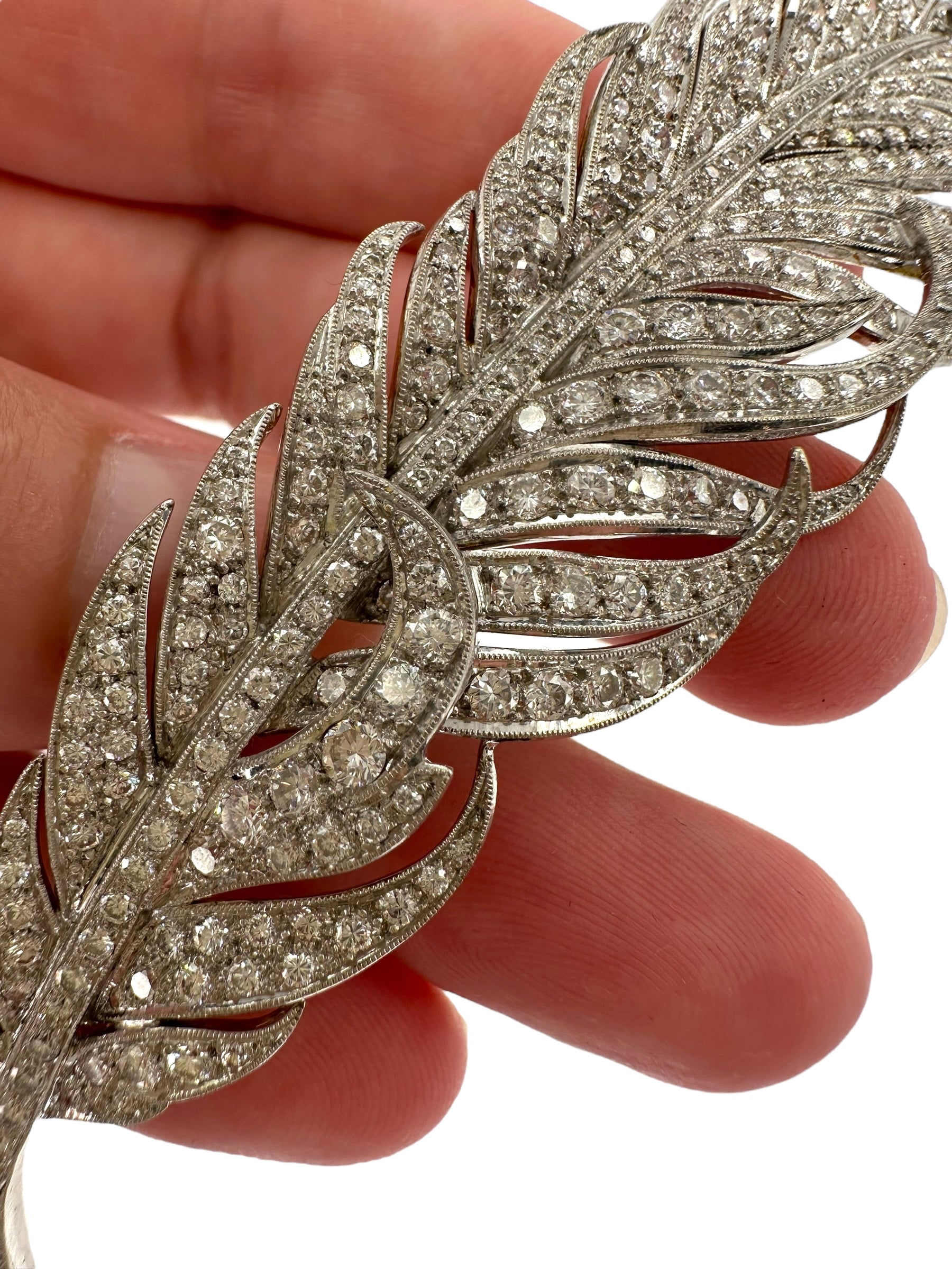 Platinum/ 18k Diamond Feather Brooch
