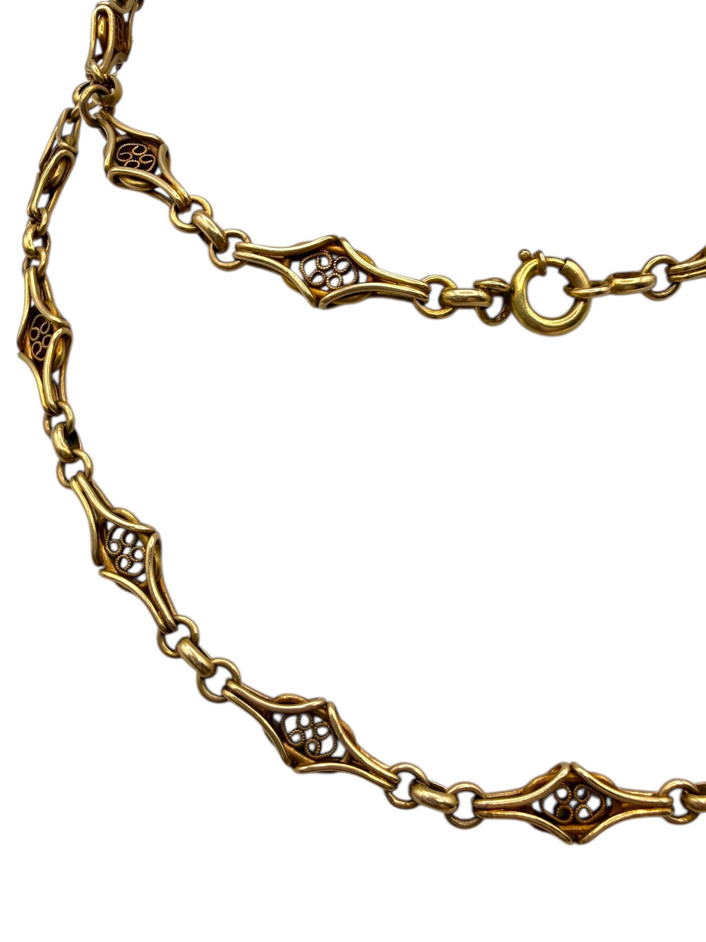 18k Early 1900s Filigree Chain Diamond Shape