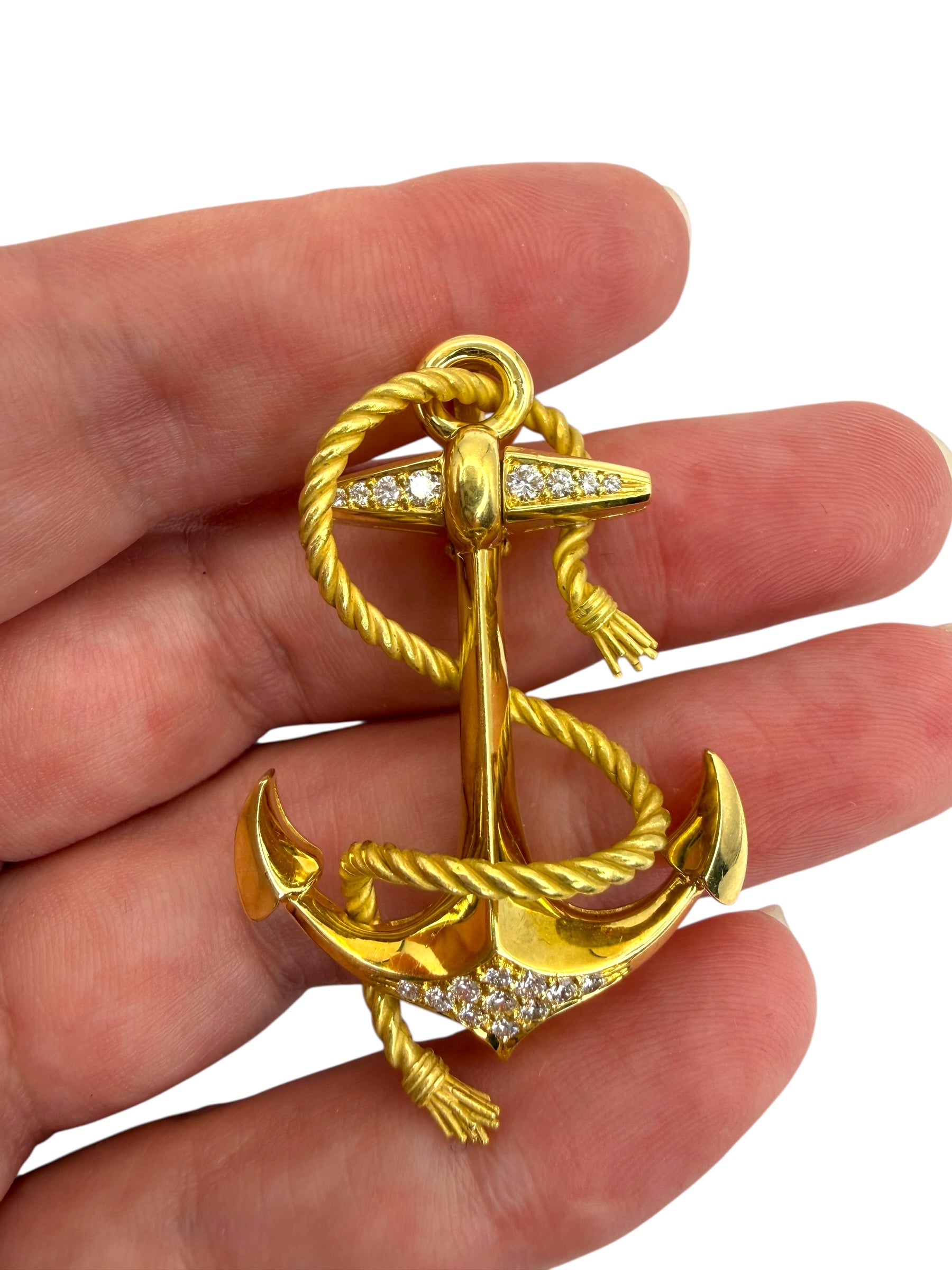 18k Diamond Anchor Brooch/Pendant