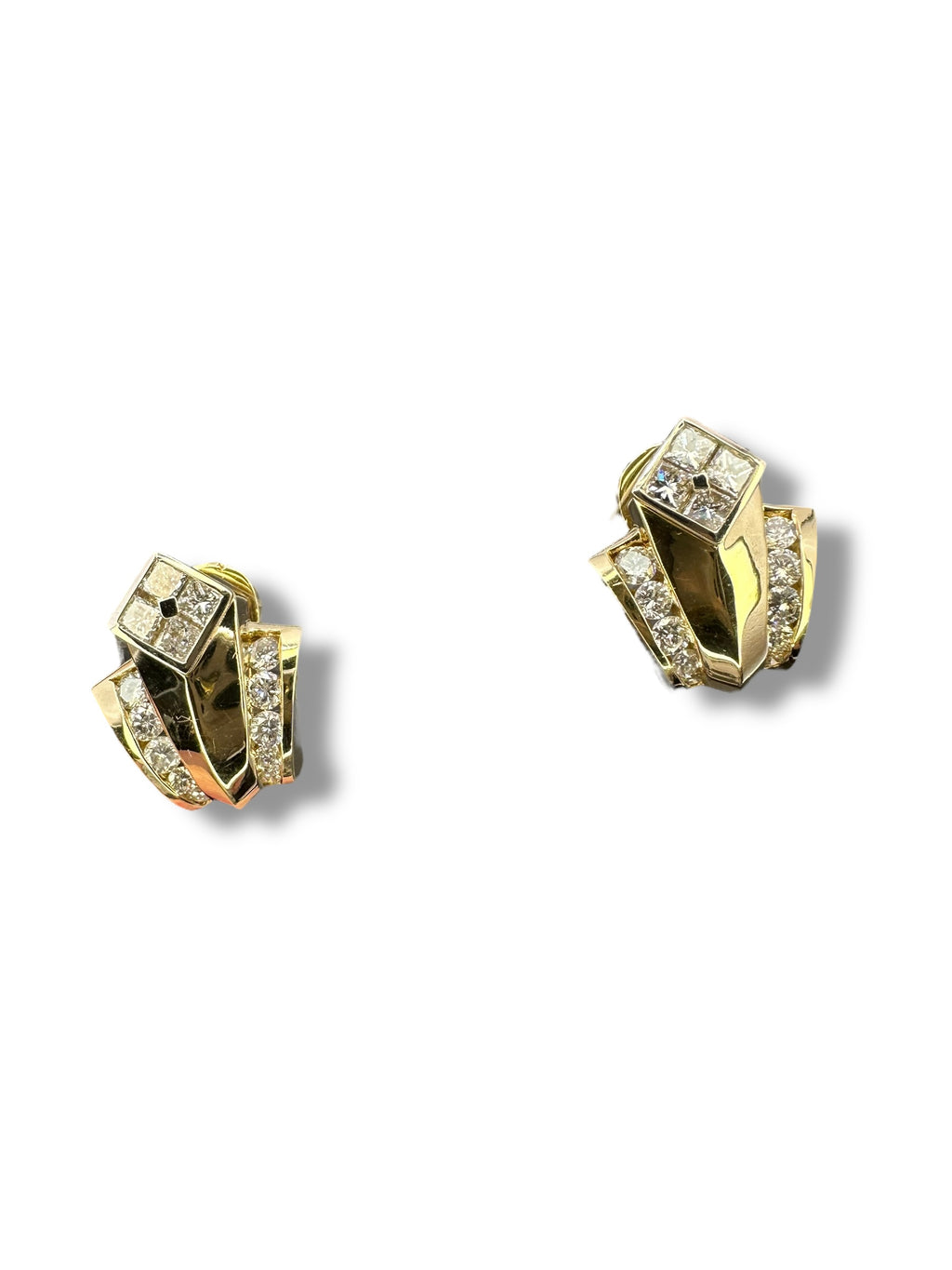 18k 1980s Art Deco Diamond Earrings