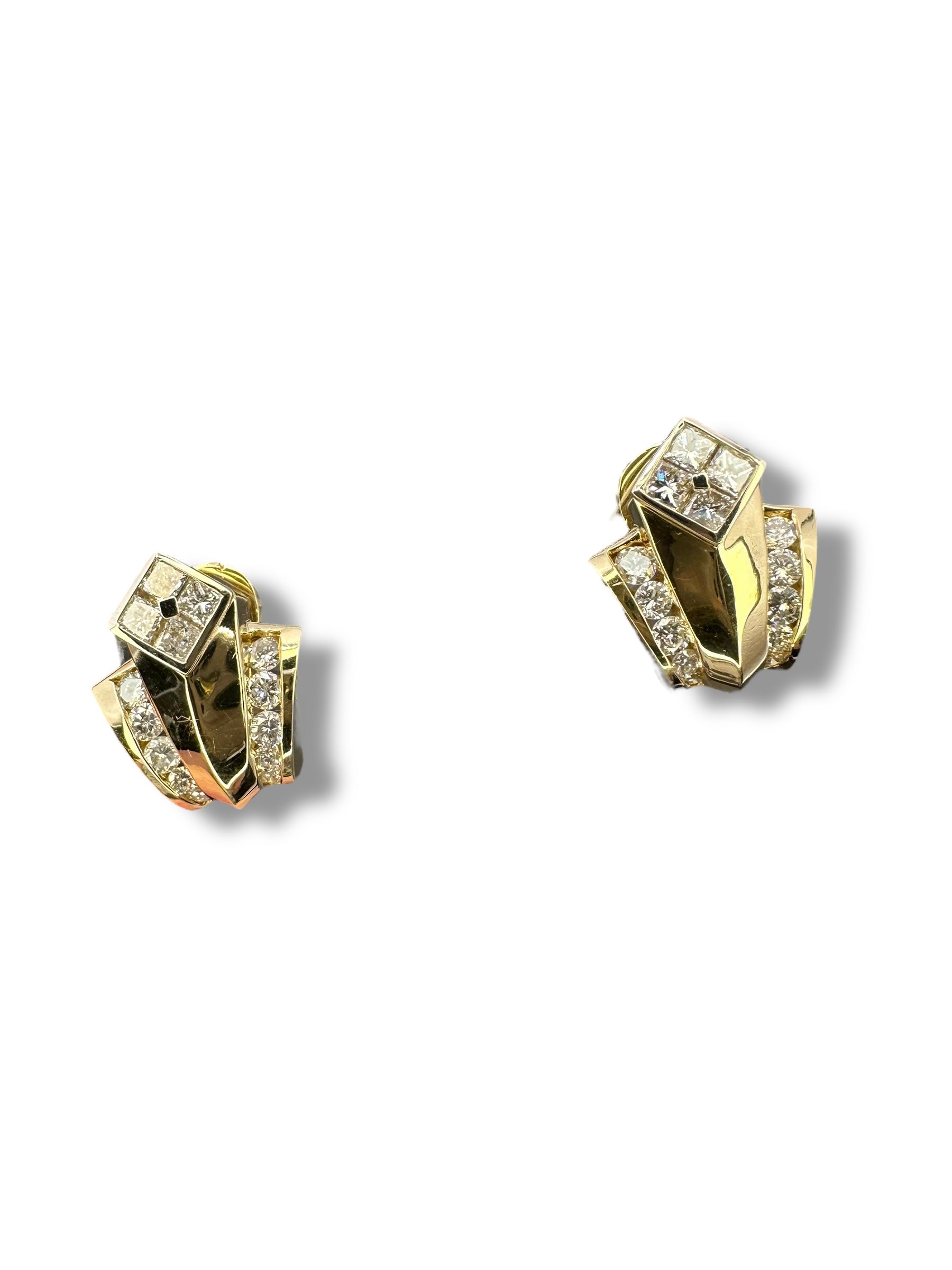 18k 1980s Art Deco Diamond Earrings