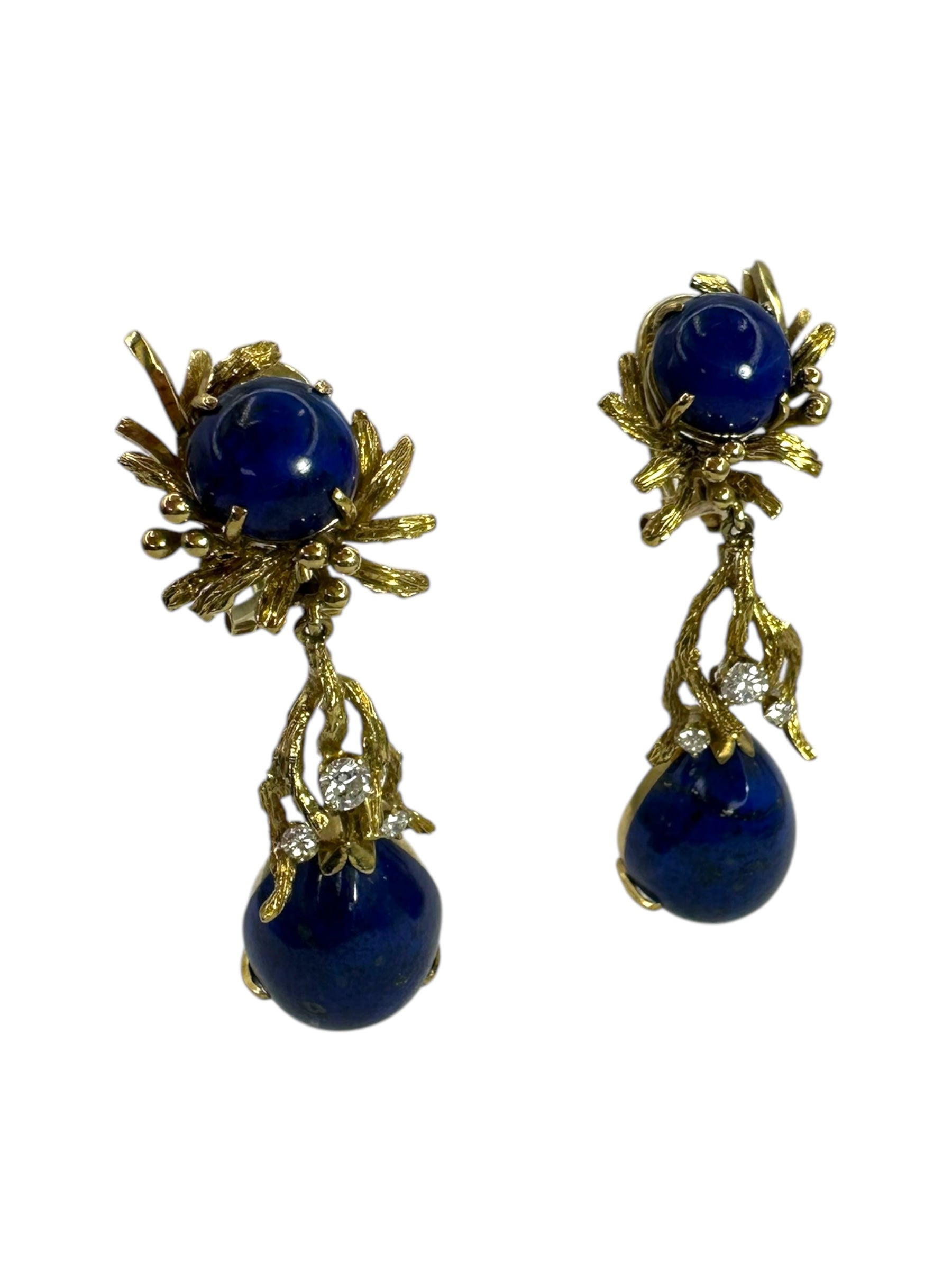 14k Lapis Diamond Drop Clip On Earrings