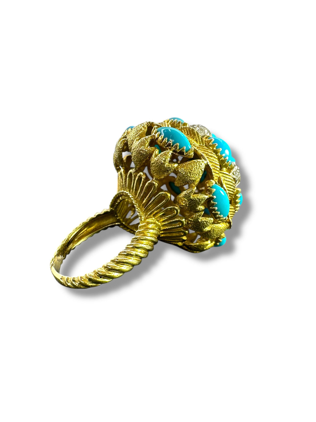 18k Turquoise Diamond Bombe Ring