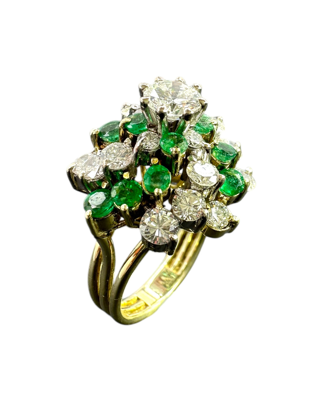 14k Emerald Diamond Swirl Cluster Ring