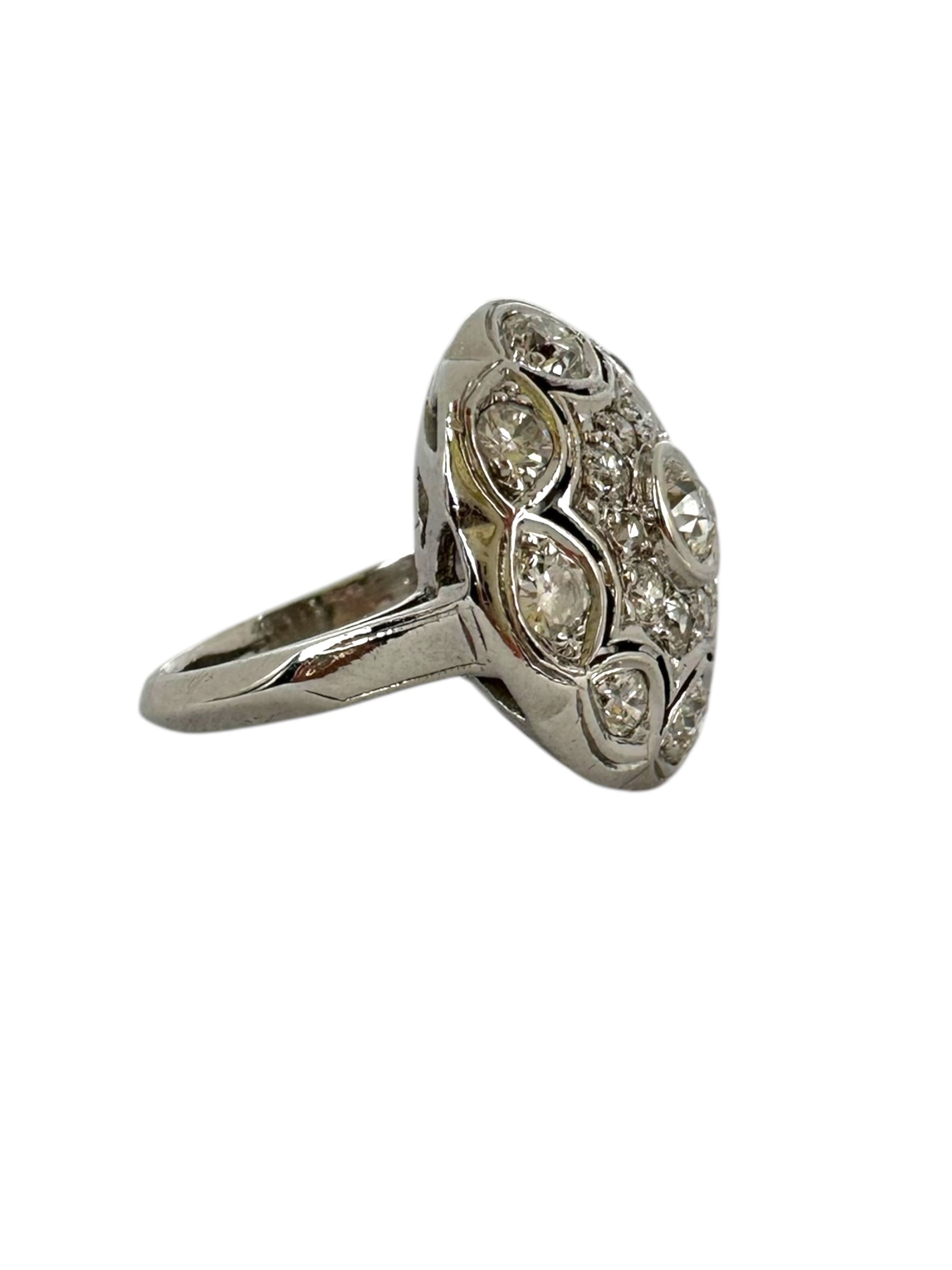 14k White Gold Diamond Round Cluster Ring