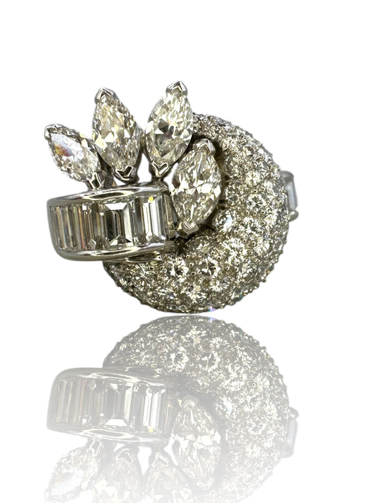Retro Platinum Diamond Cocktail Ring