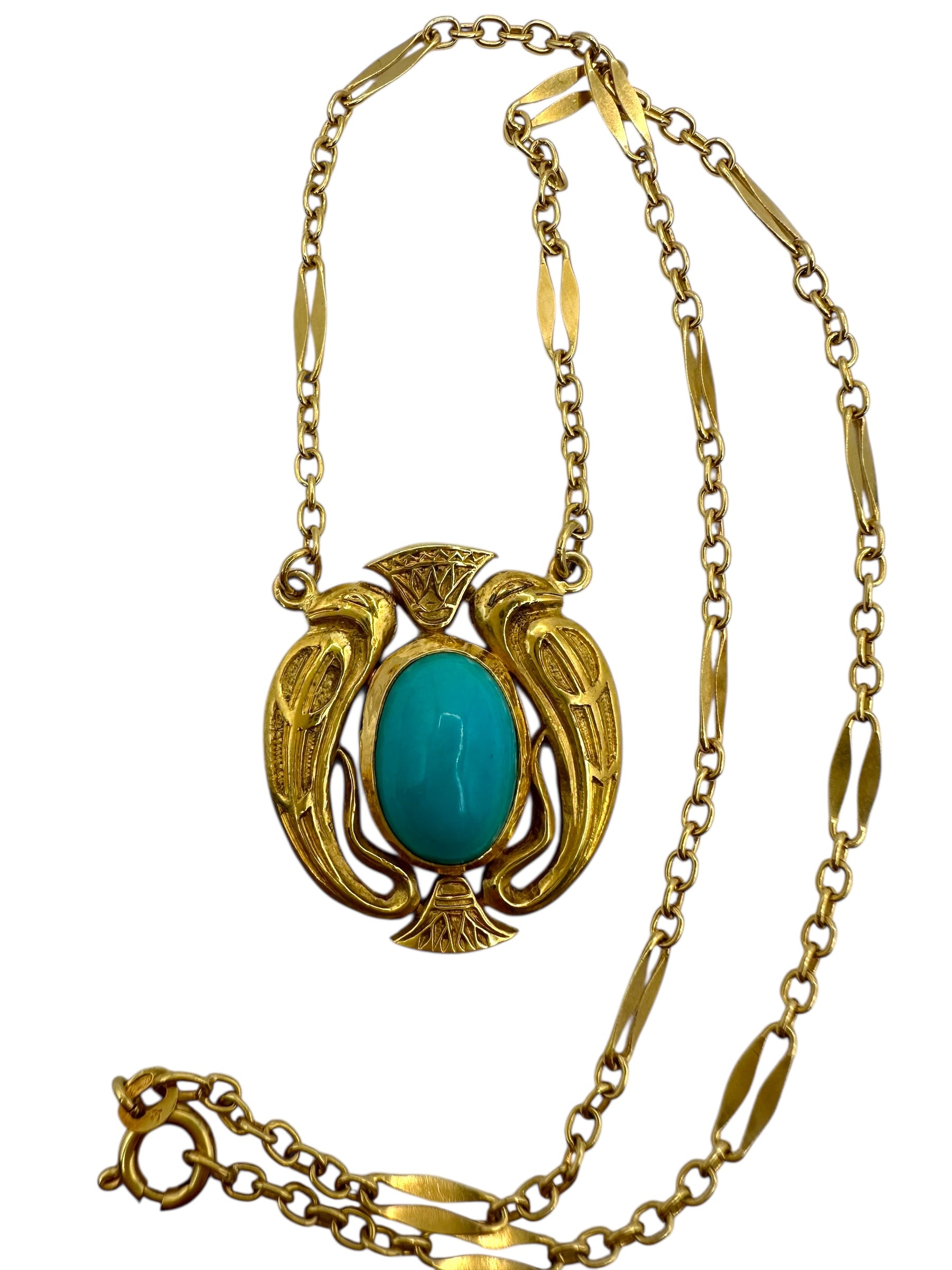 18k Turquoise Egyptian Bird Pendant Necklace