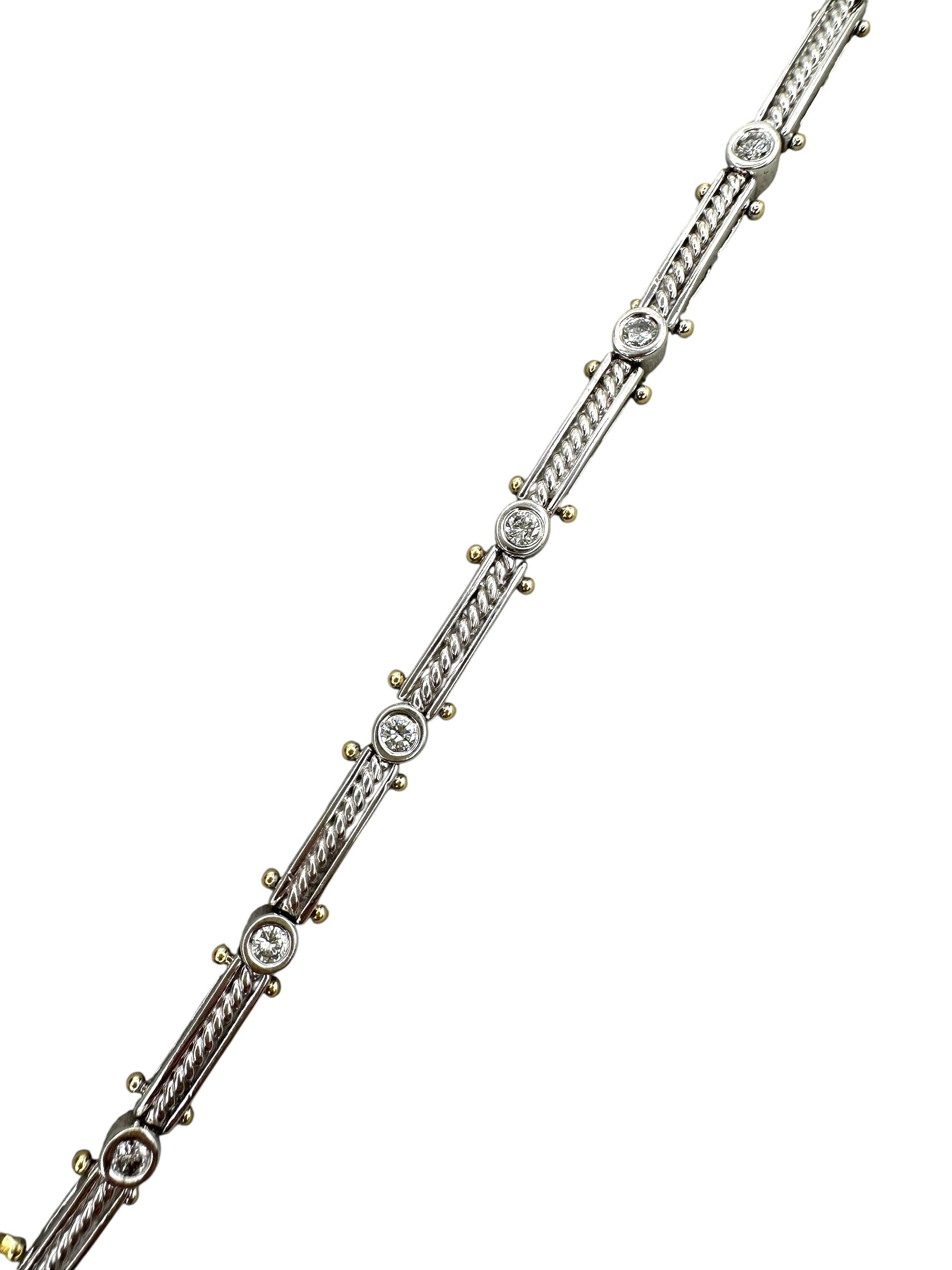 14k Diamond Bar Link Station Bracelet