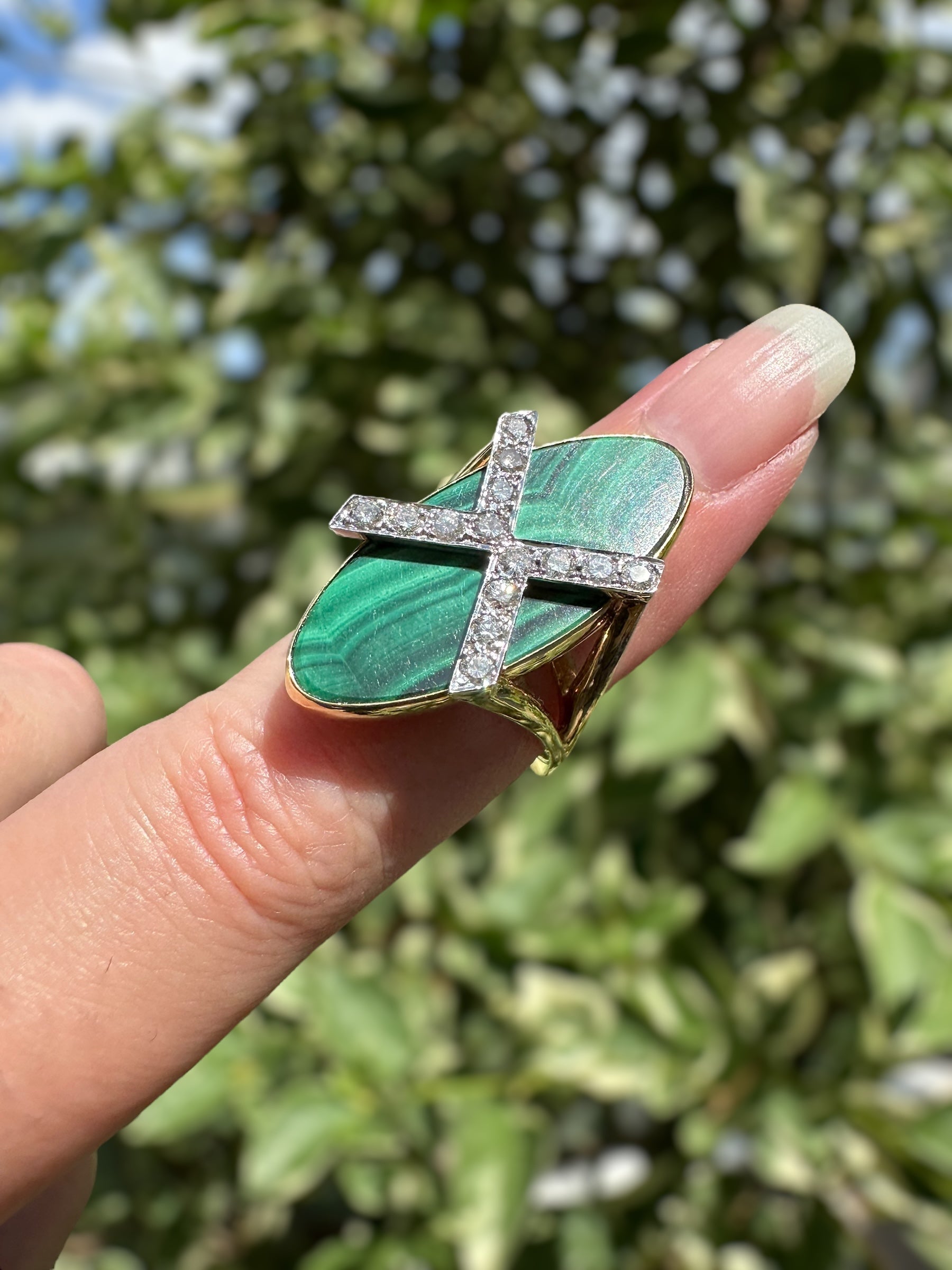 18k Diamond Malachite Ring