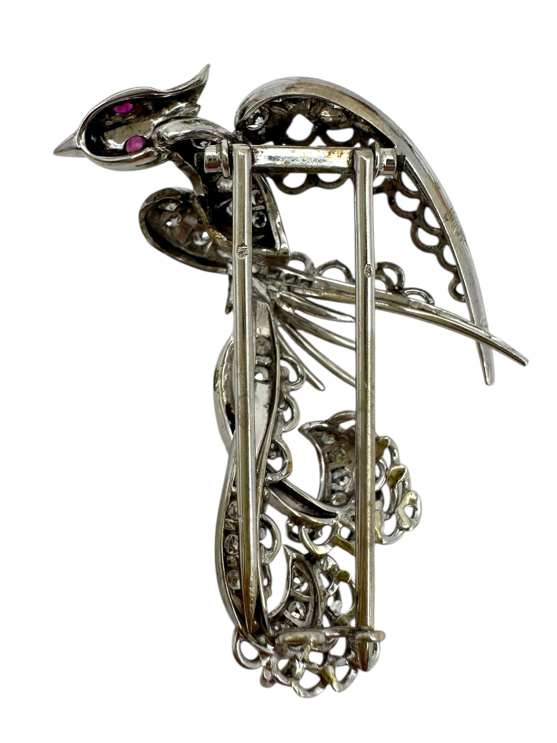 Platinum Diamond Phoenix Bird Brooch