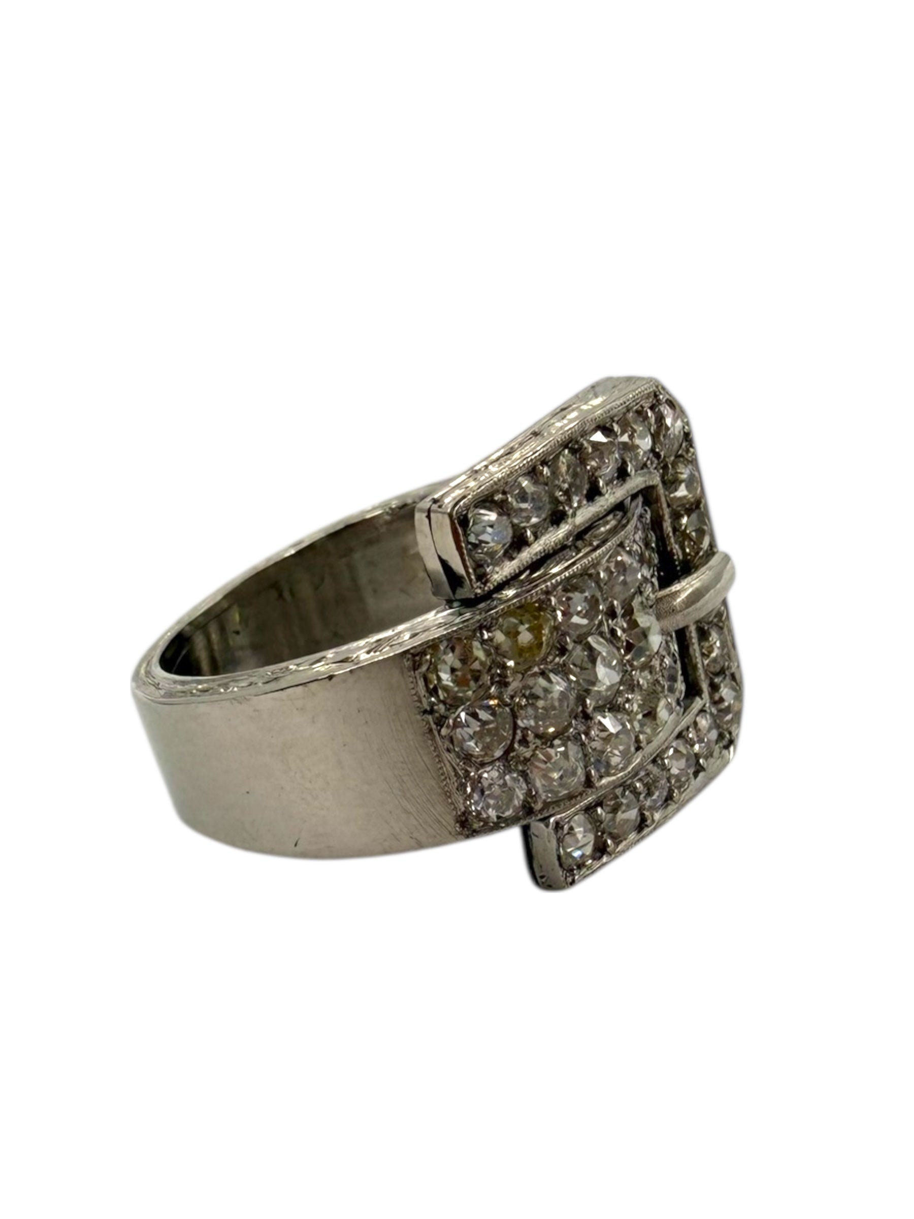 Platinum Art Deco Diamond Buckle Ring