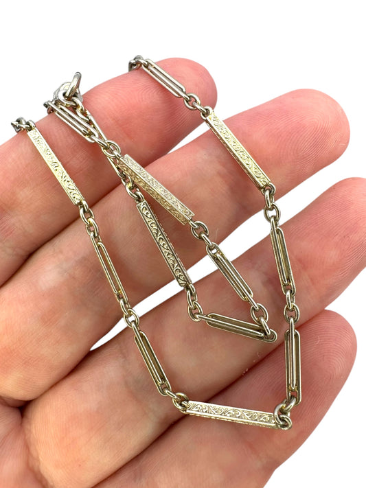 14k White Gold Floral Bar Link Watch Chain