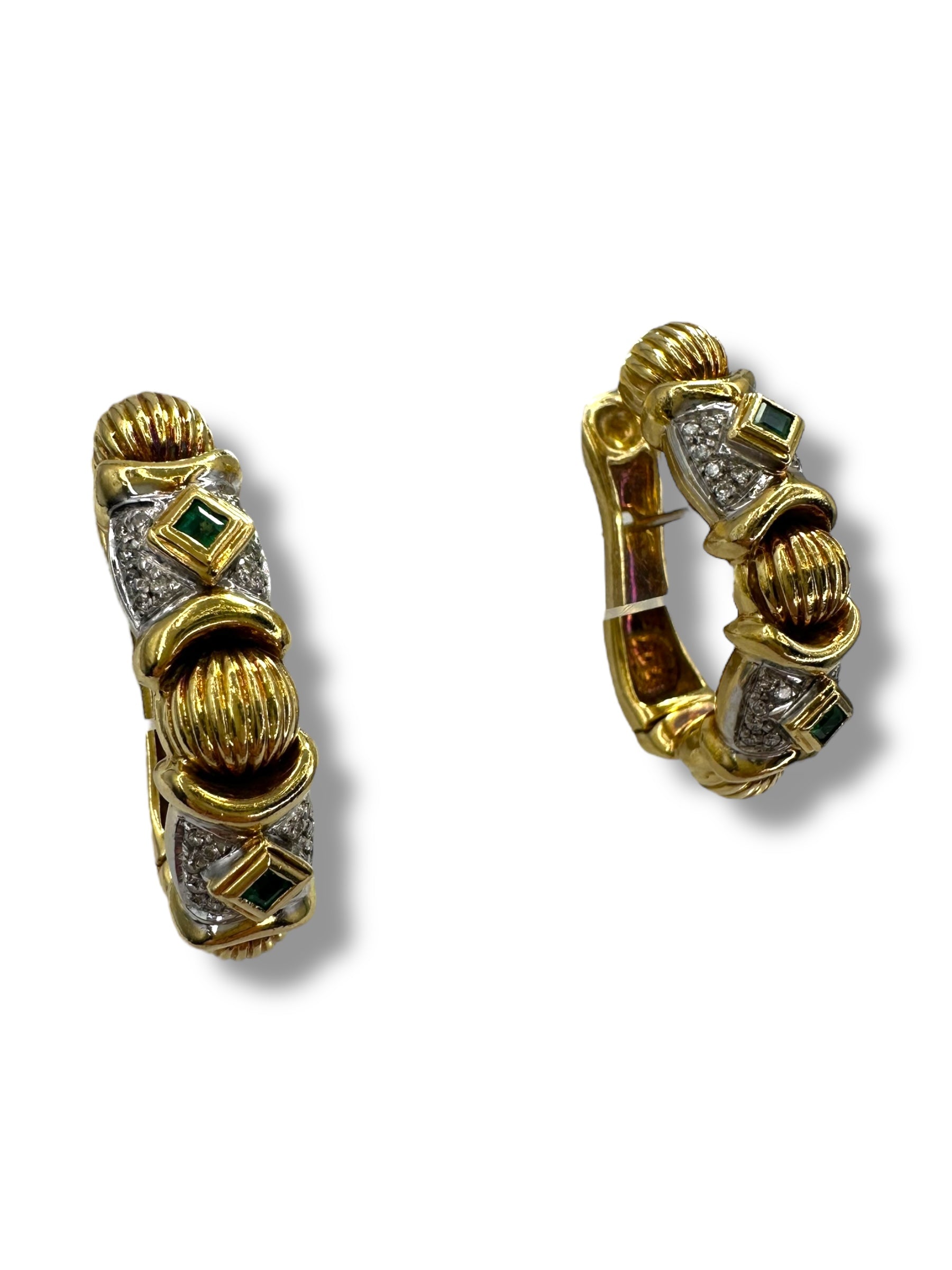 18k Emerald Diamond Hoop Earrings