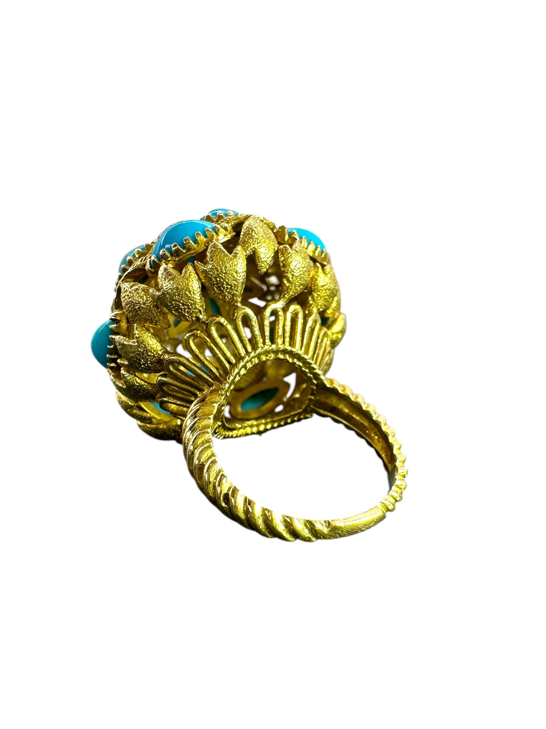 18k Turquoise Diamond Bombe Ring
