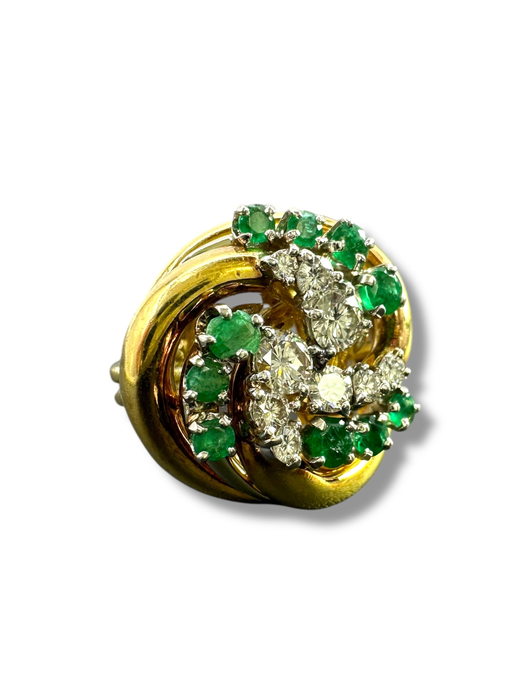 18k Emerald Diamond Swirl Ring