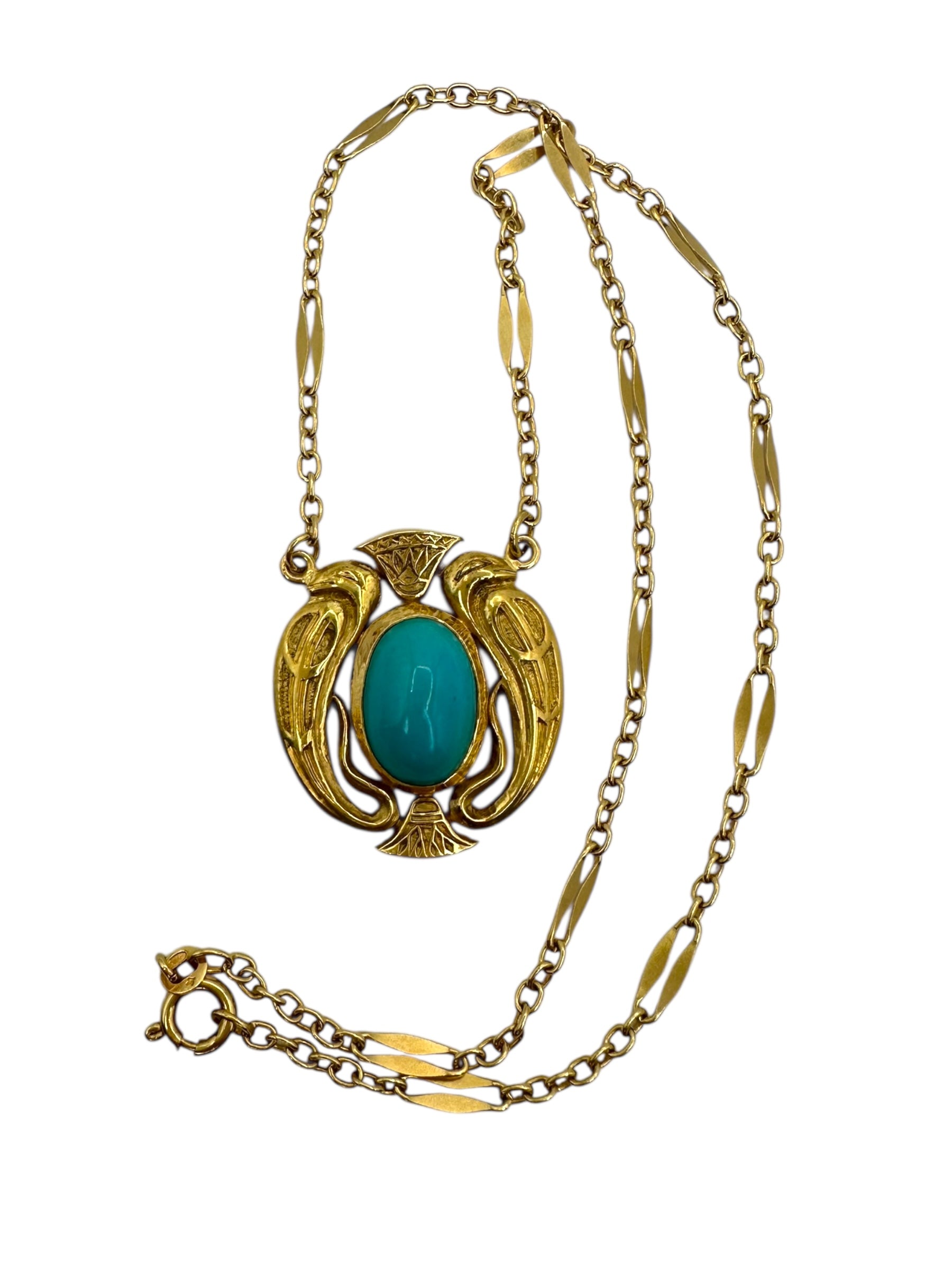 18k Turquoise Egyptian Bird Pendant Necklace