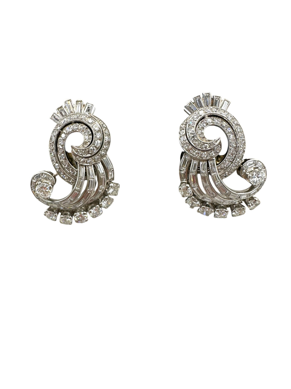 Platinum Mid-Century Diamond Earrings