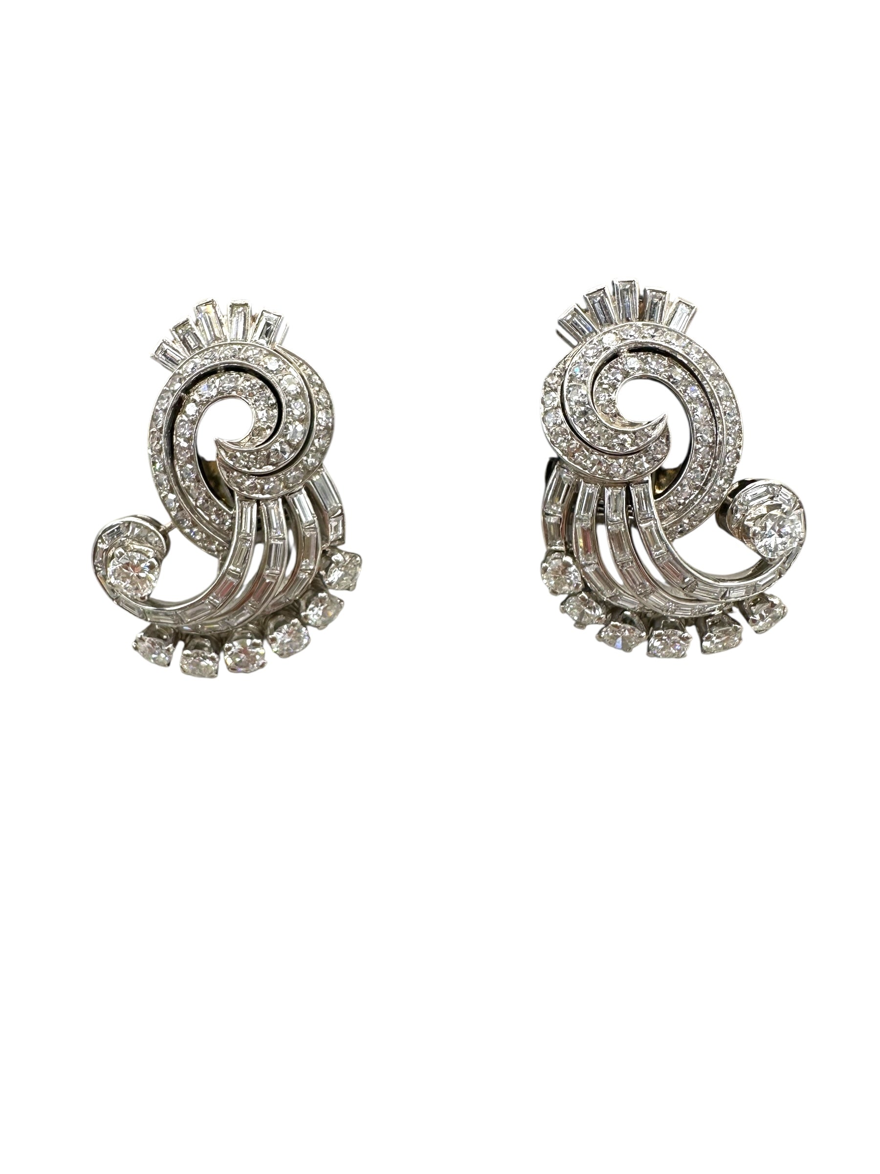 Platinum Mid-Century Diamond Earrings