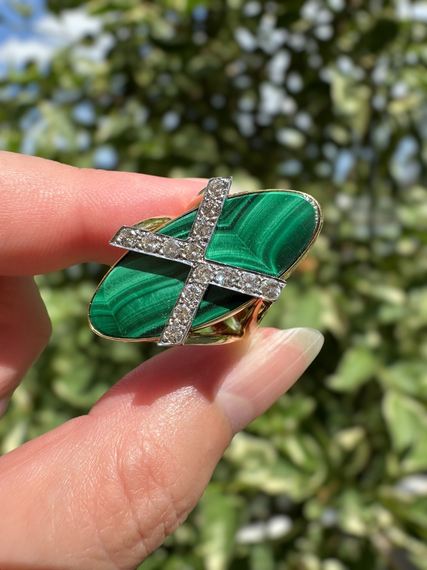 18k Diamond Malachite Ring