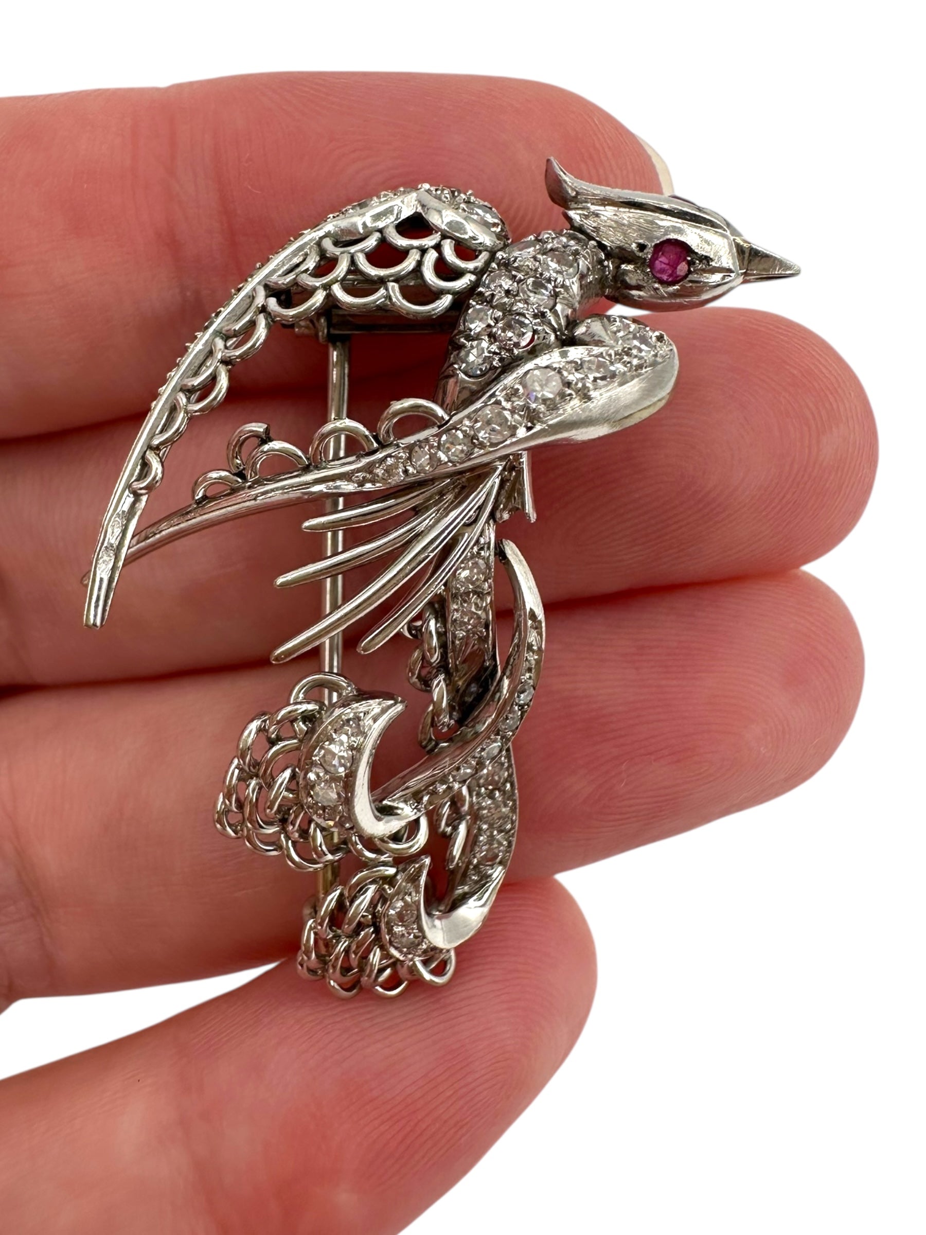 Platinum Diamond Phoenix Bird Brooch