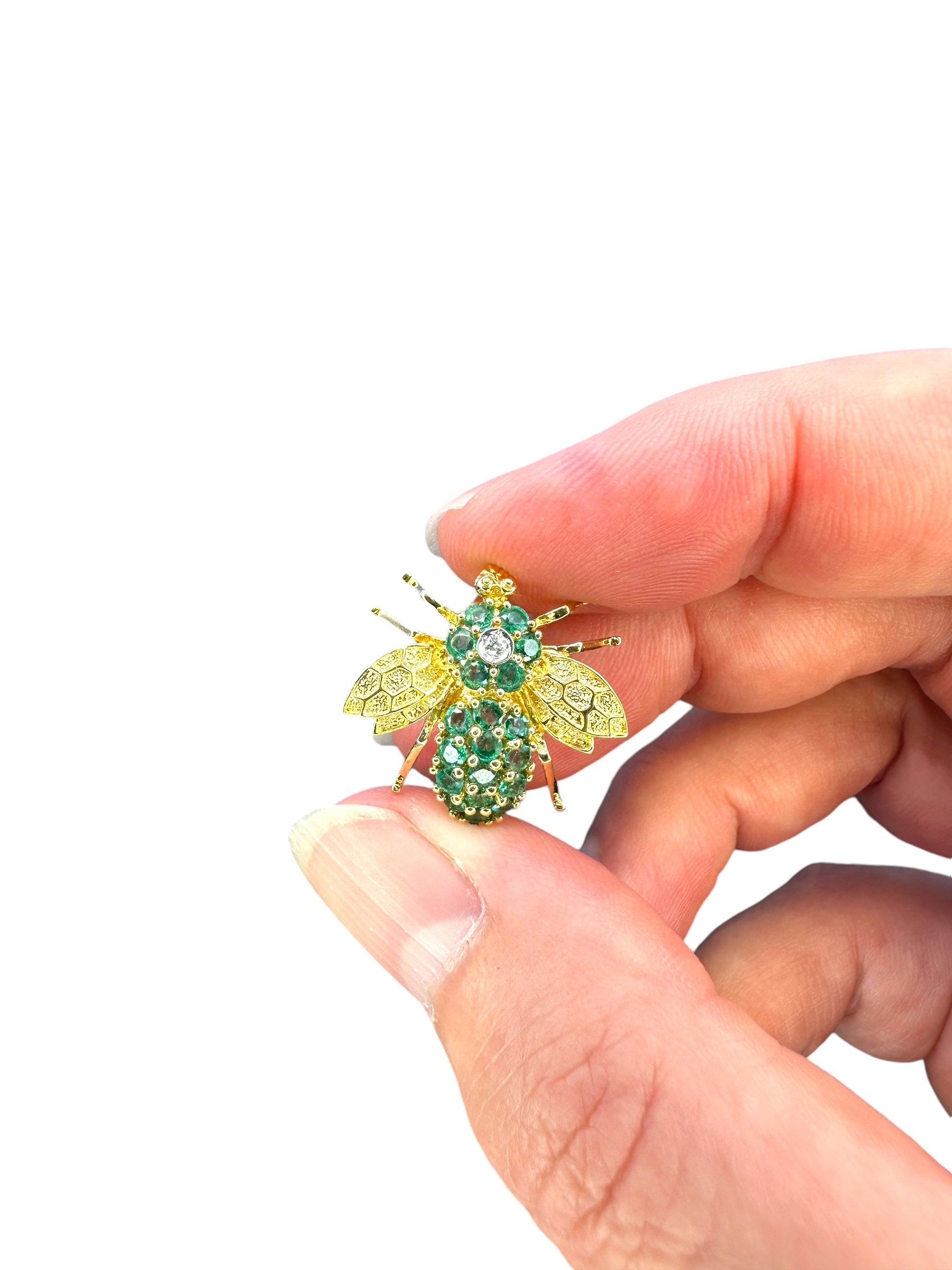 14k Emerald Diamond Bee Pin/ Pendant