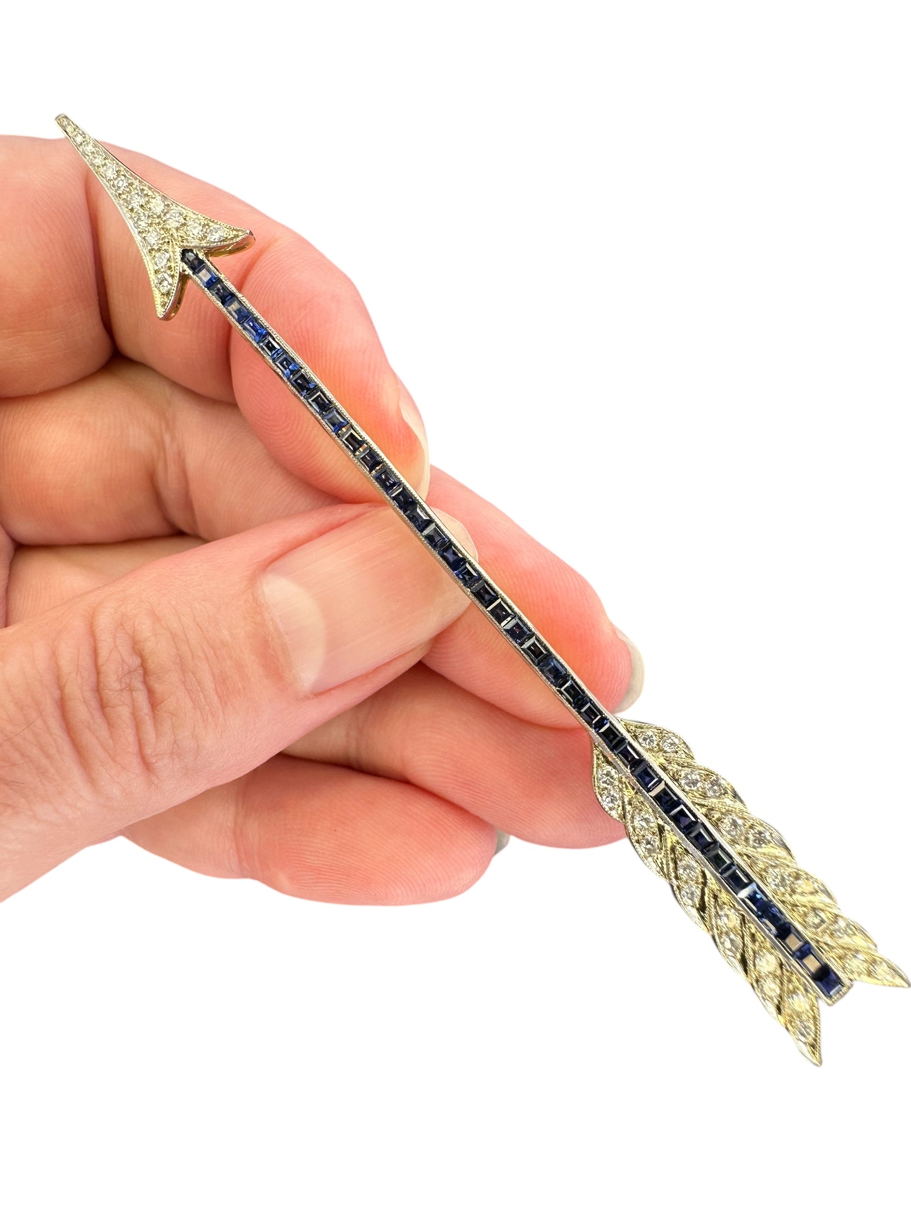 18k Sapphire Diamond Arrow Brooch