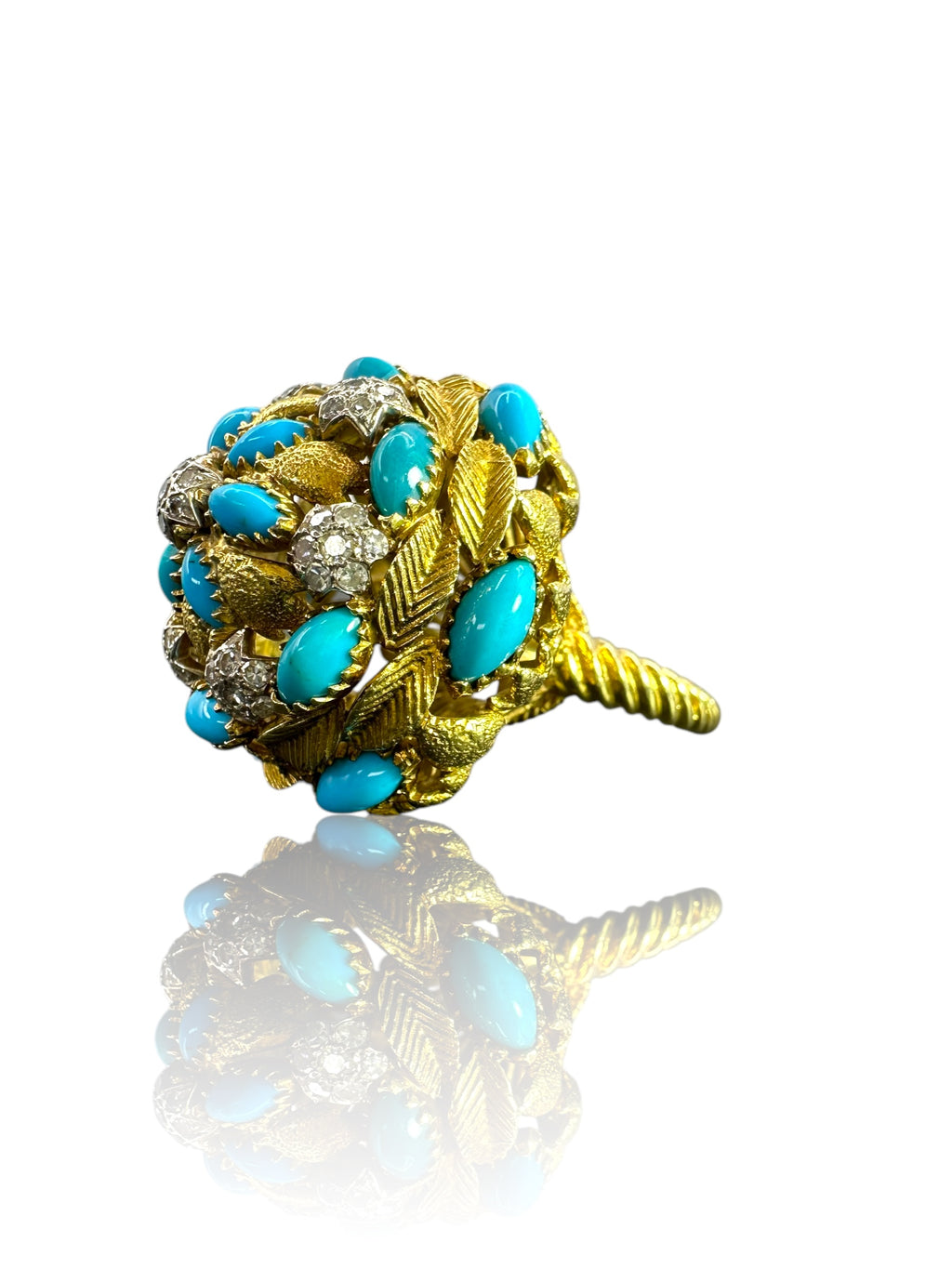 18k Turquoise Diamond Bombe Ring