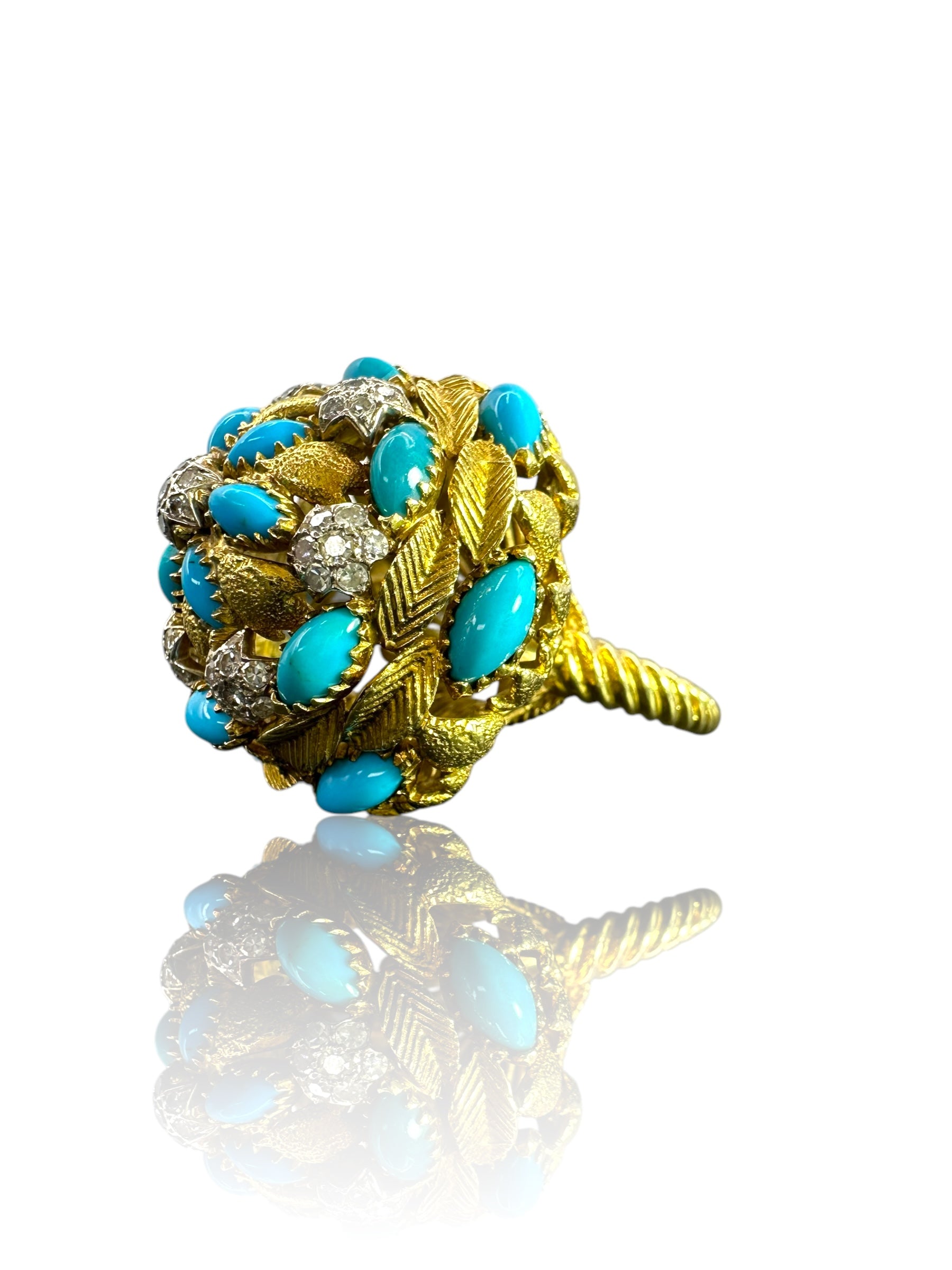 18k Turquoise Diamond Bombe Ring