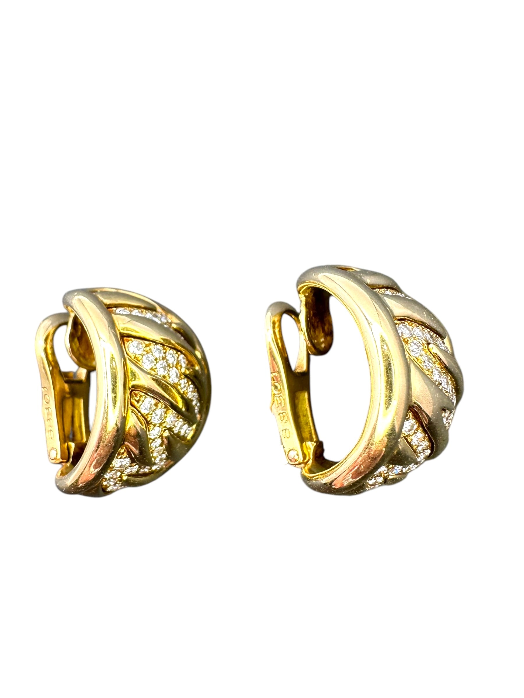 18k Tiger Stripe Diamond Huggie Ear Clips