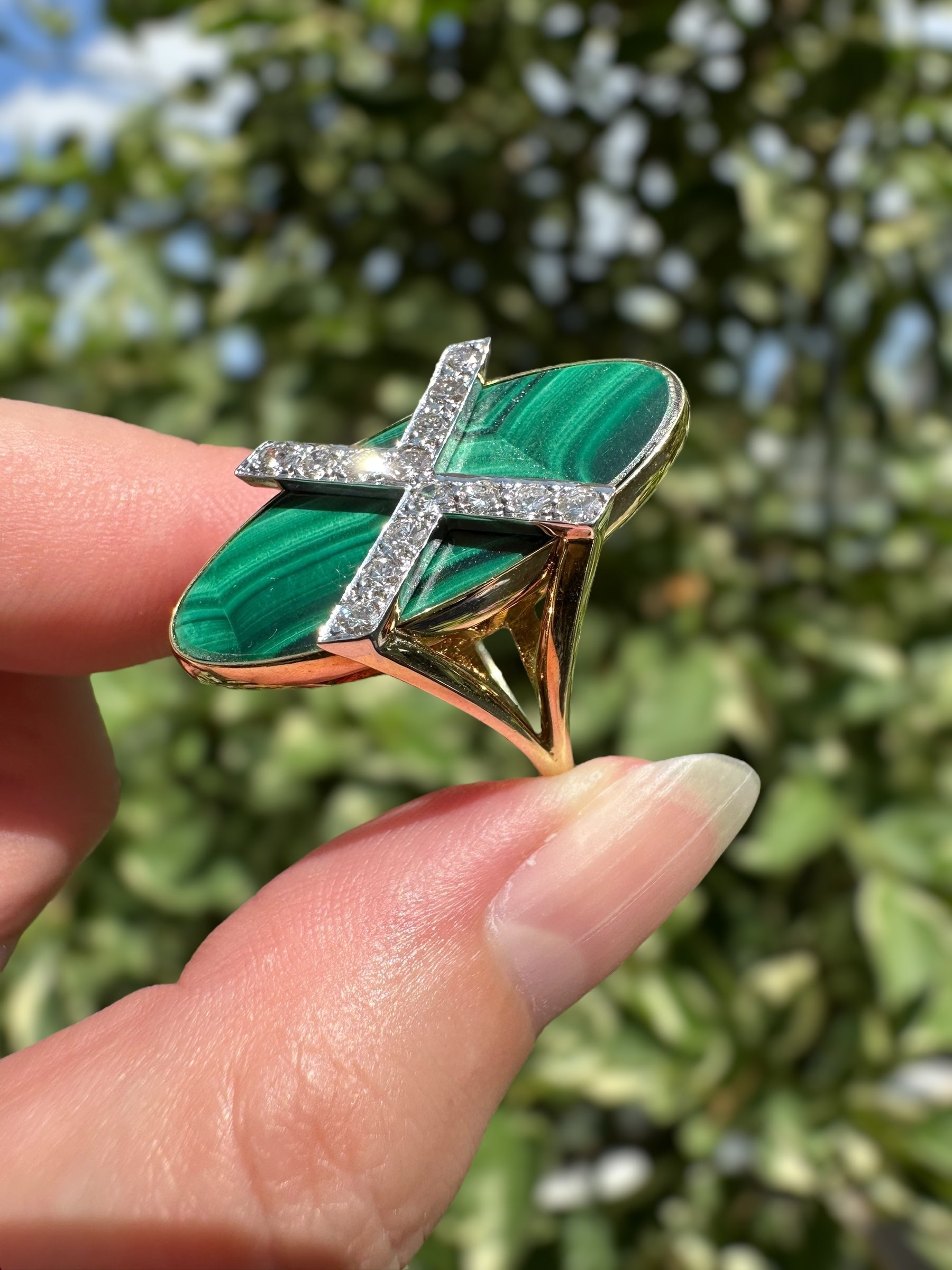 18k Diamond Malachite Ring