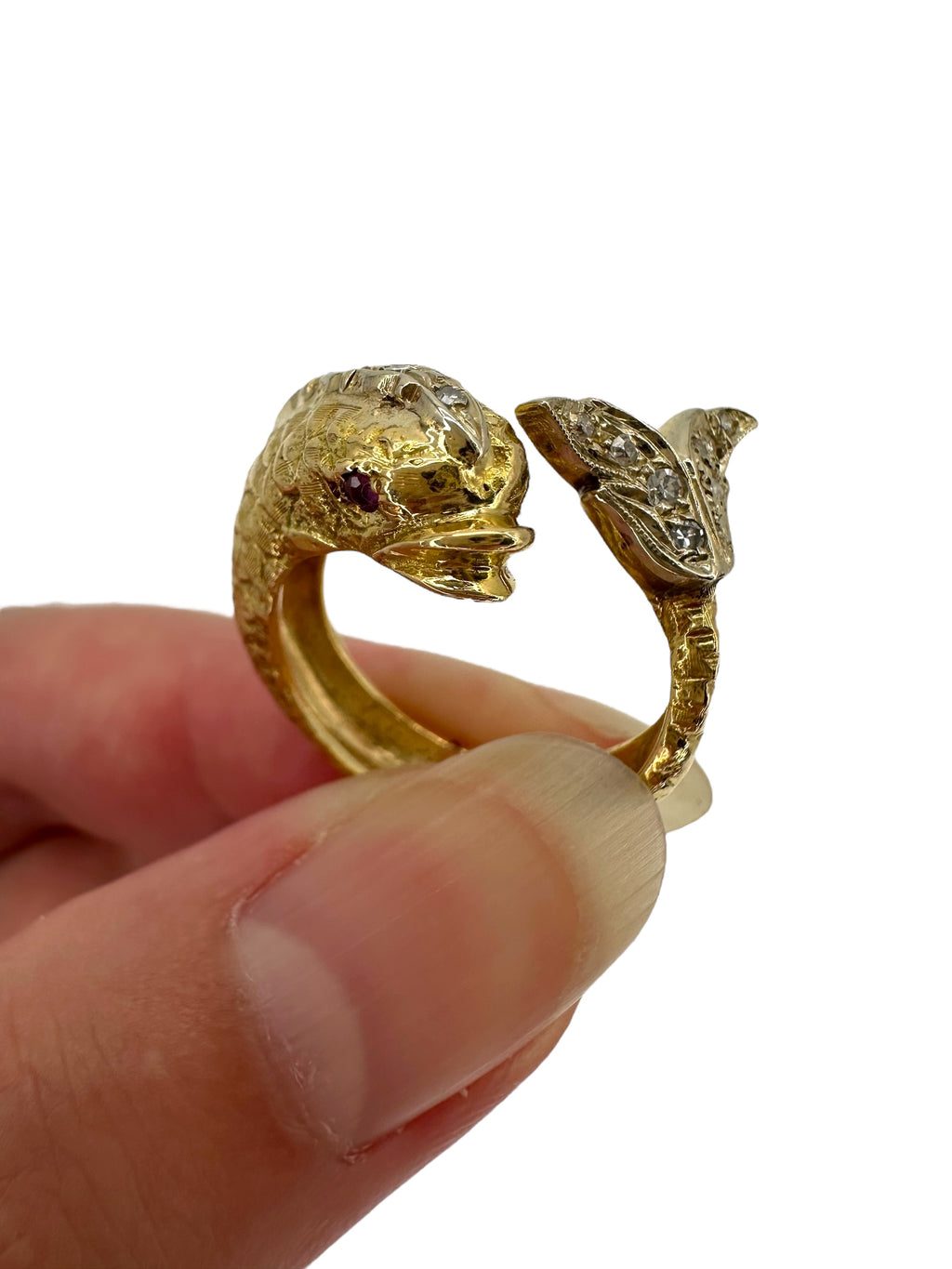18k Diamond Dolphin/ Fish Ring