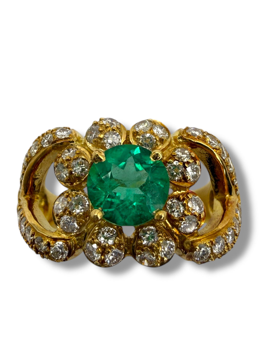 18k Emerald Diamond Flower Ring