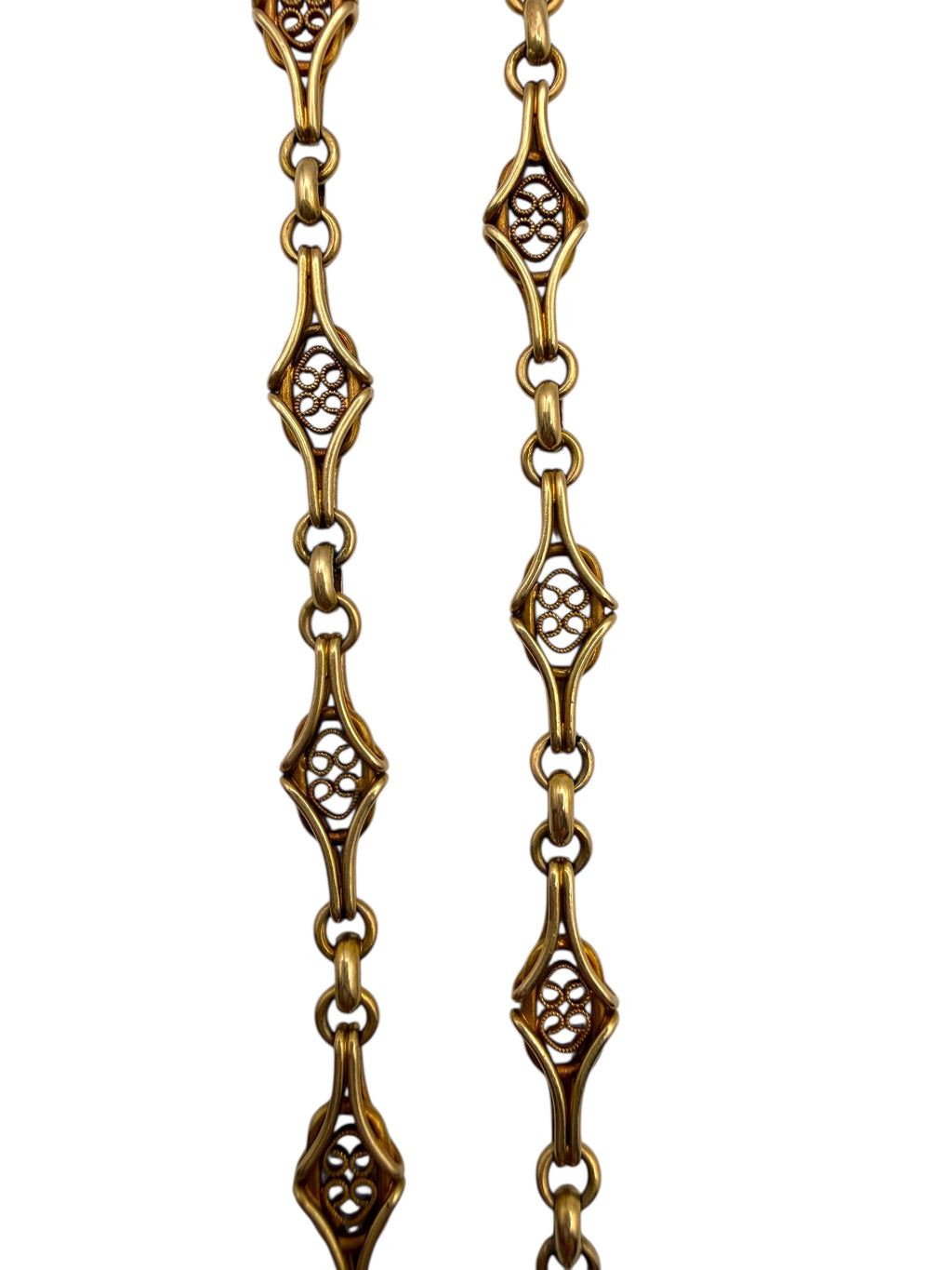 18k Early 1900s Filigree Chain Diamond Shape