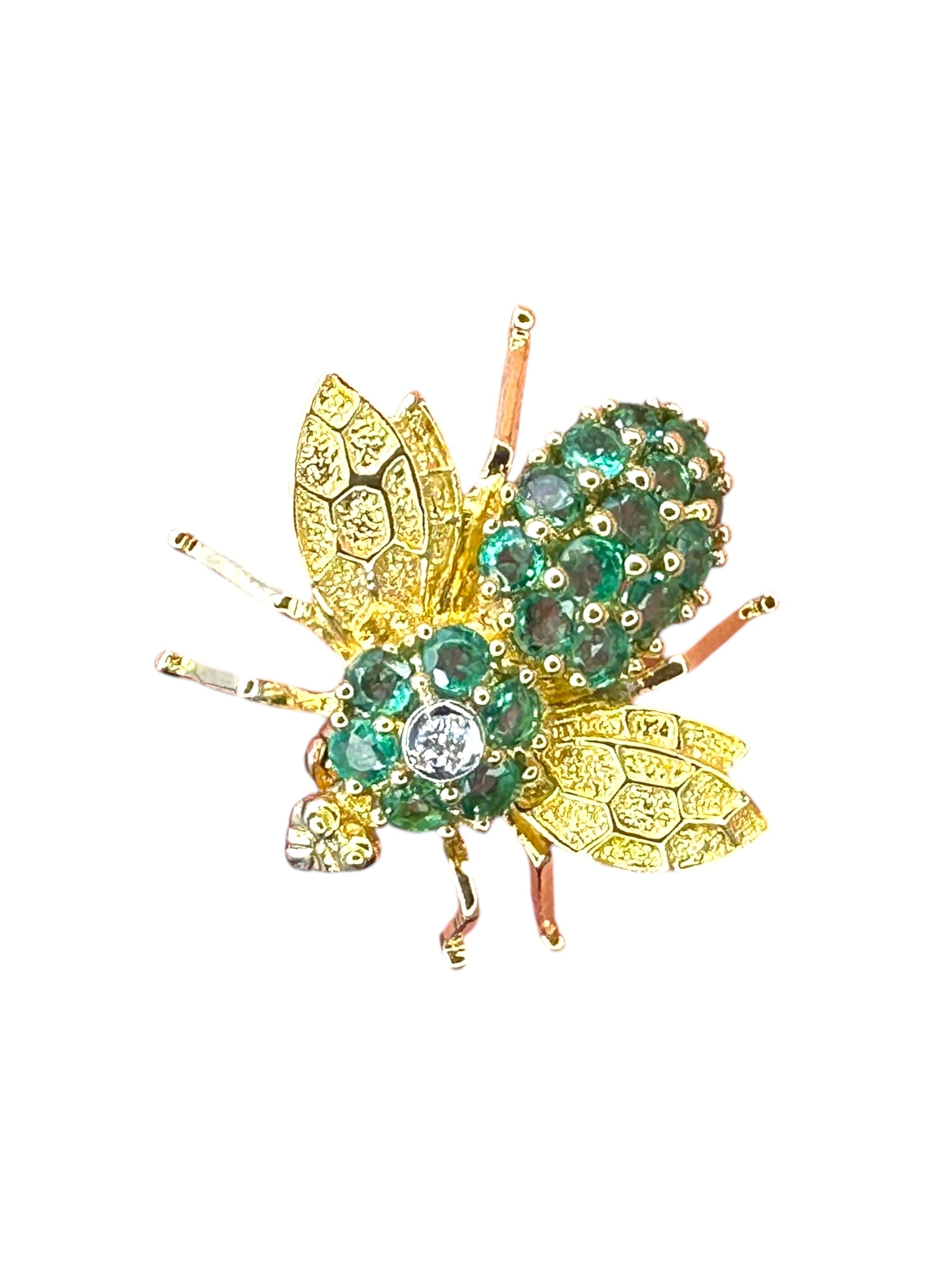 14k Emerald Diamond Bee Pin/ Pendant