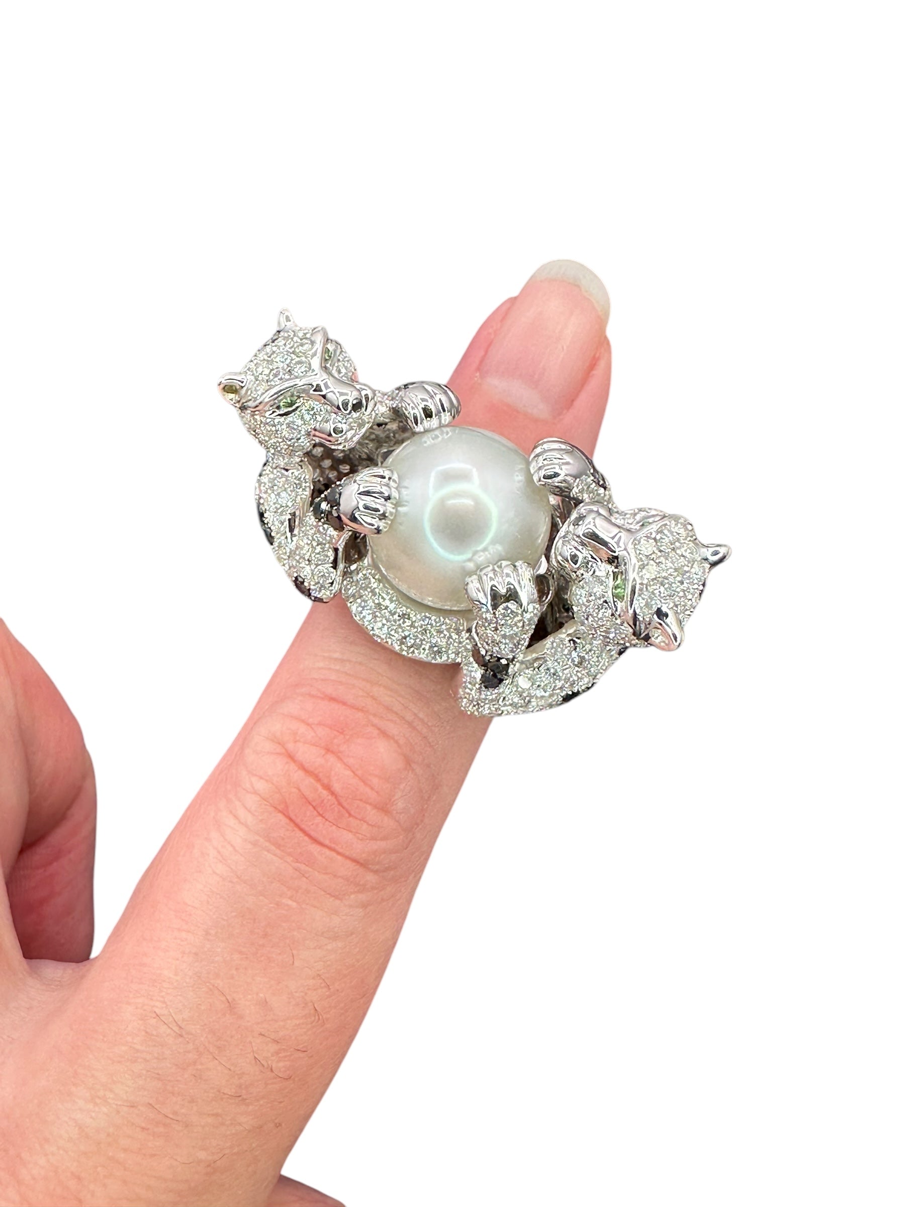 18k Diamond Pearl Panther Ring
