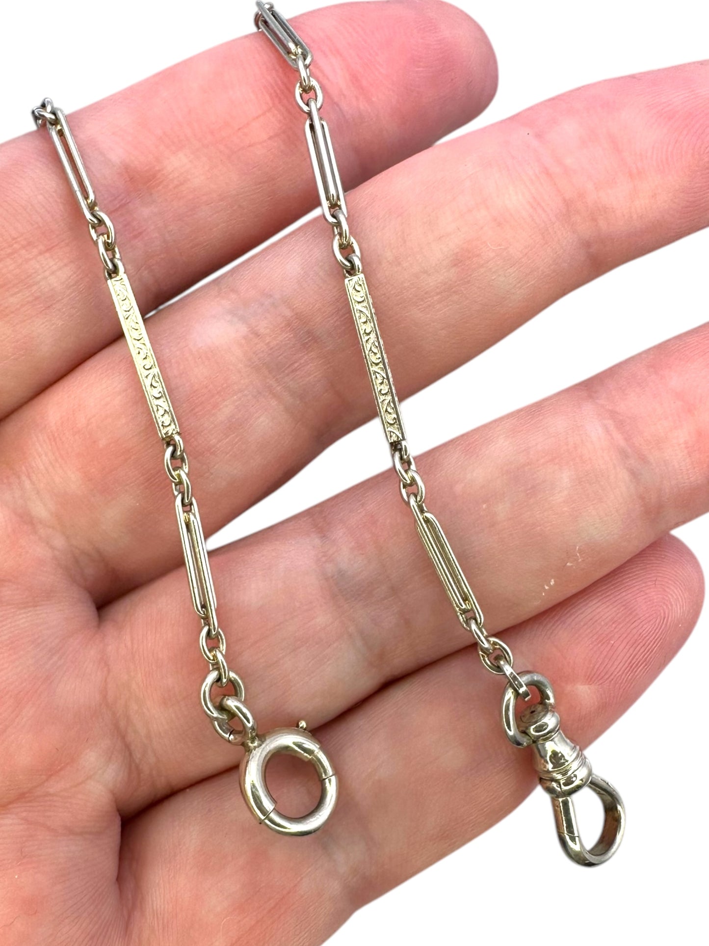 14k White Gold Floral Bar Link Watch Chain